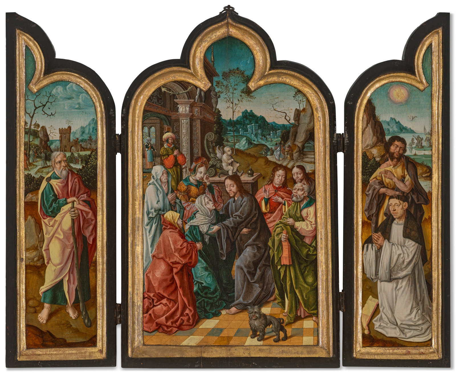 NETHERLANDISH SCHOOL, FIRST HALF OF THE 16TH CENTURY A Triptych: the central panel, Christ taking (1 of 4)