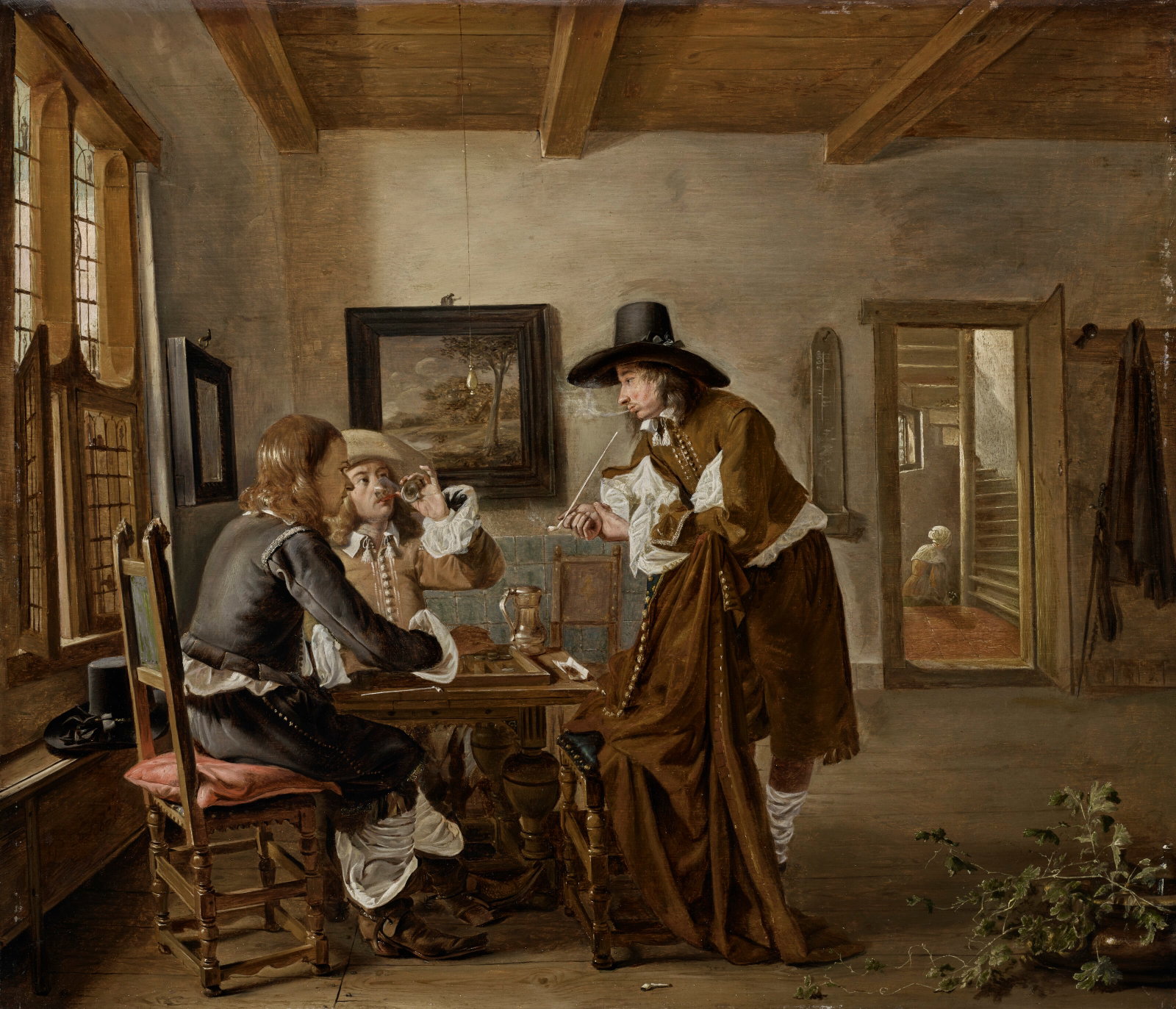 LUDOLF DE JONGH (OVERSCHIE 1616-1679 HILLEGERSBERG) An interior with three men smoking and playing (1 of 4)