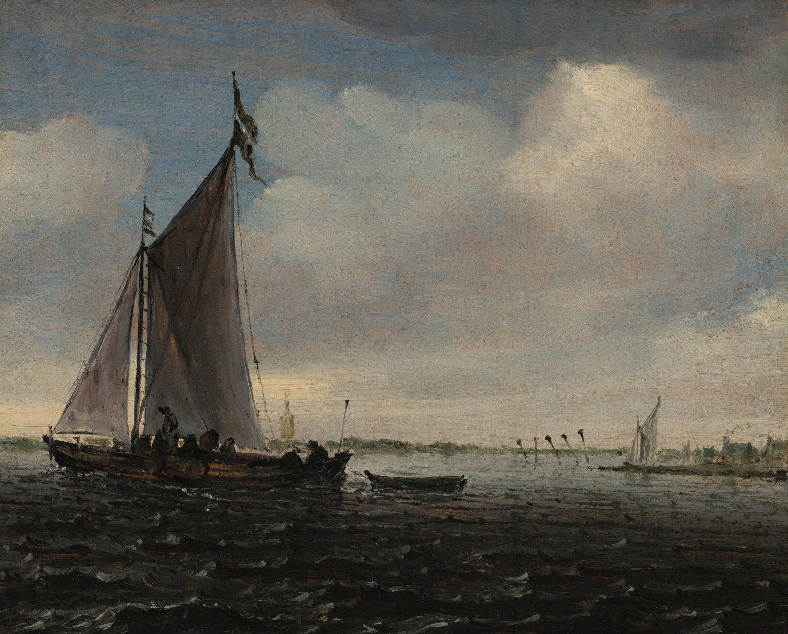 SALOMON VAN RUYSDAEL (NAARDEN 1600⁄3-1670 HAARLEM) An estuary scene with a smalship and a: Details SALOMON VAN RUYSDAEL (NAARDEN 1600⁄3-1670 HAARLEM) An estuary scene with a smalship and a rowing boat indistinctly signed in monogram 'SVR' (linked, lower left, on the boat) oil on panel