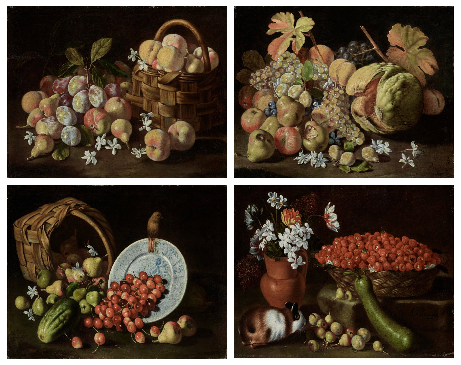 GIUSEPPE RUOPPOLO (NAPLES 1639-1710) Plums, apples and pears with a basket; Pears, apples, grapes, (1 of 4)