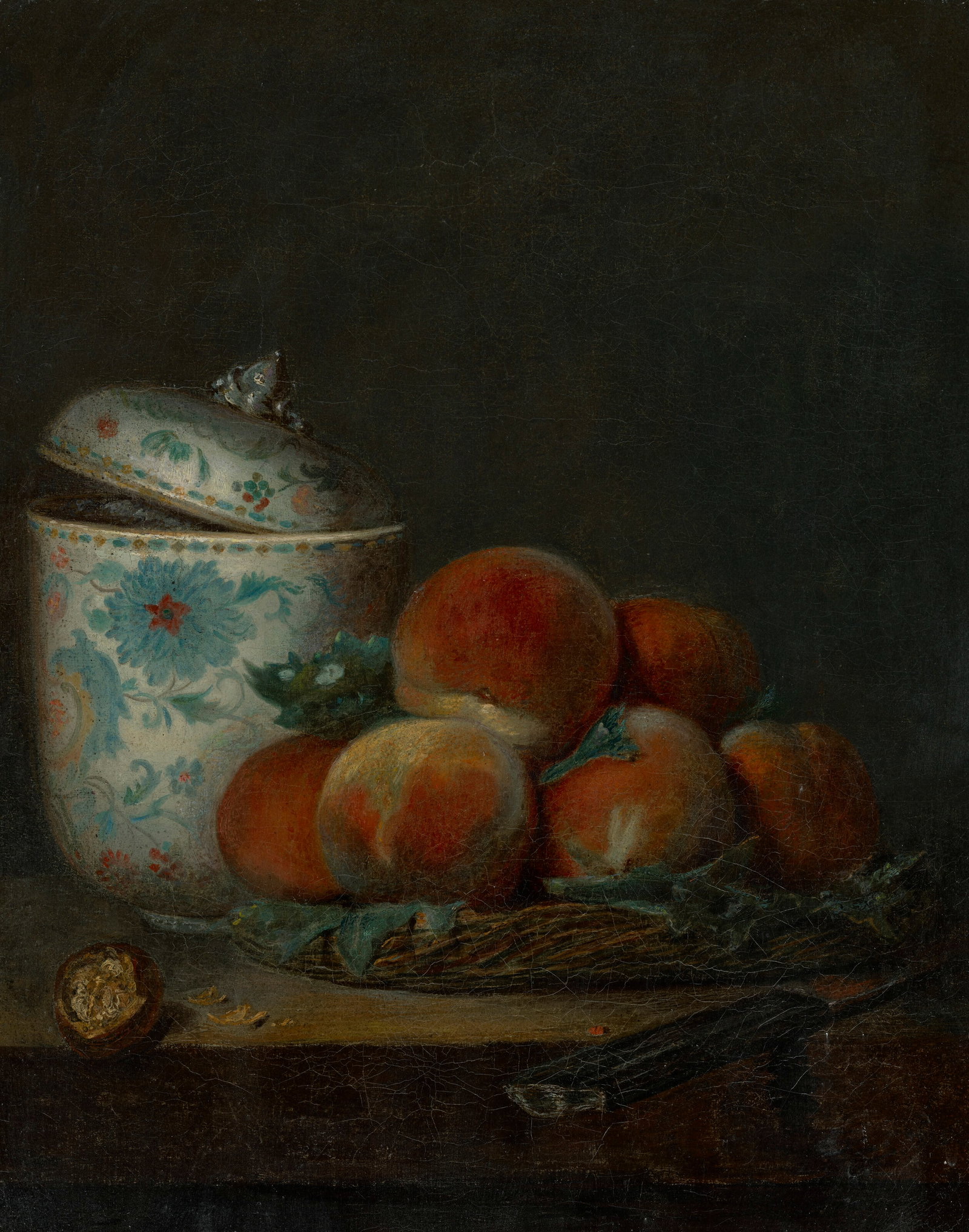 ANNE VALLAYER-COSTER (PARIS 1744-1818) A basket of peaches with a porcelain pot, walnut and knife on: Details ANNE VALLAYER-COSTER (PARIS 1744-1818) A basket of peaches with a porcelain pot, walnut and knife on a table oil on canvas 16 ½ x 13 ¼ in. (42 x 33.7 cm.) Provenance Art market