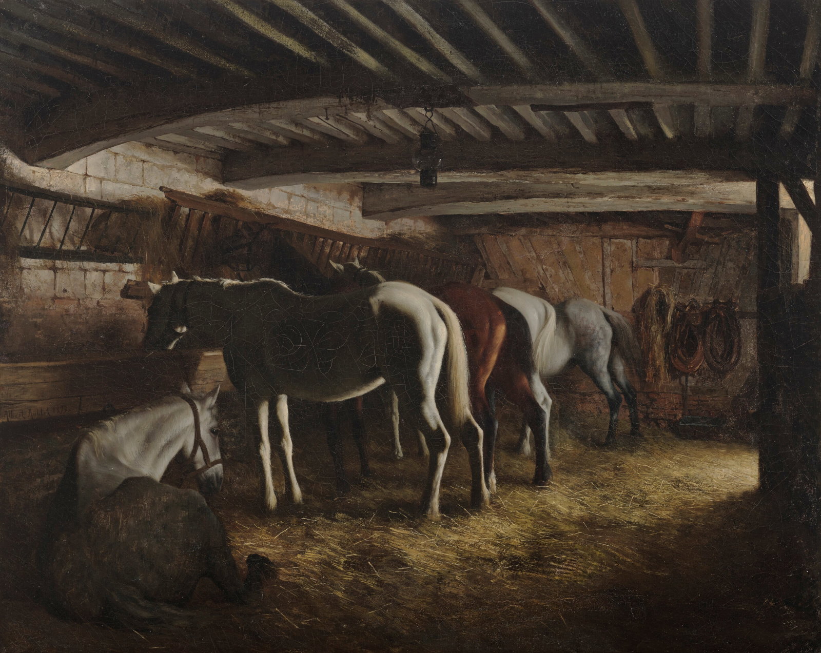 ALBERT AUBLET (PARIS 1851-1938) La sieste. Intérieur d'écurie (1 of 4)