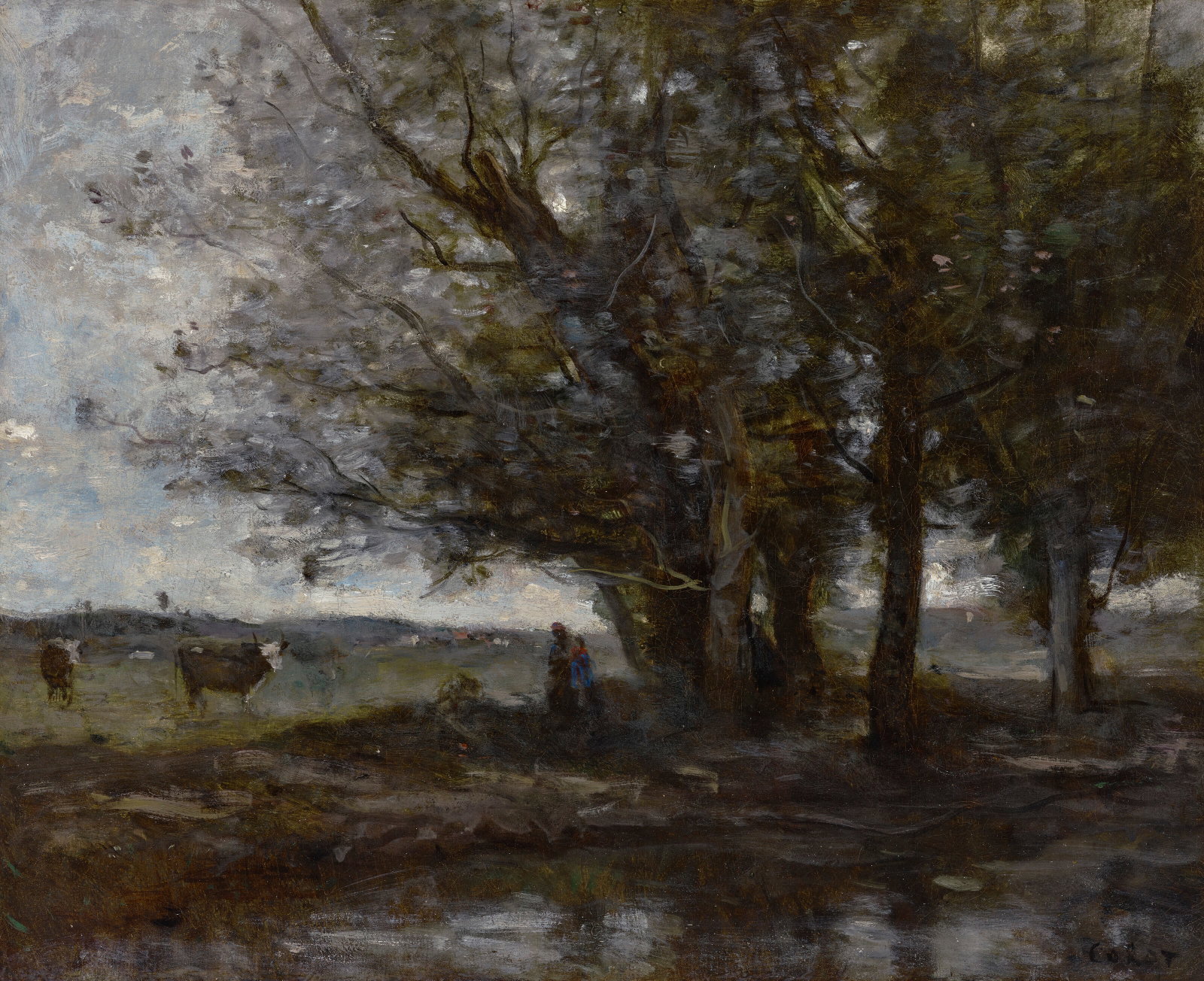 JEAN-BAPTISTE-CAMILLE COROT (PARIS 1796-1875) Souvenir des dunes de Scheveningue: Details JEAN-BAPTISTE-CAMILLE COROT (PARIS 1796-1875) Souvenir des dunes de Scheveningue signed 'COROT' (lower right) oil on canvas 15 x 18 1⁄8 in. (38.1 x 46.1 cm.) Painted circa 1872.