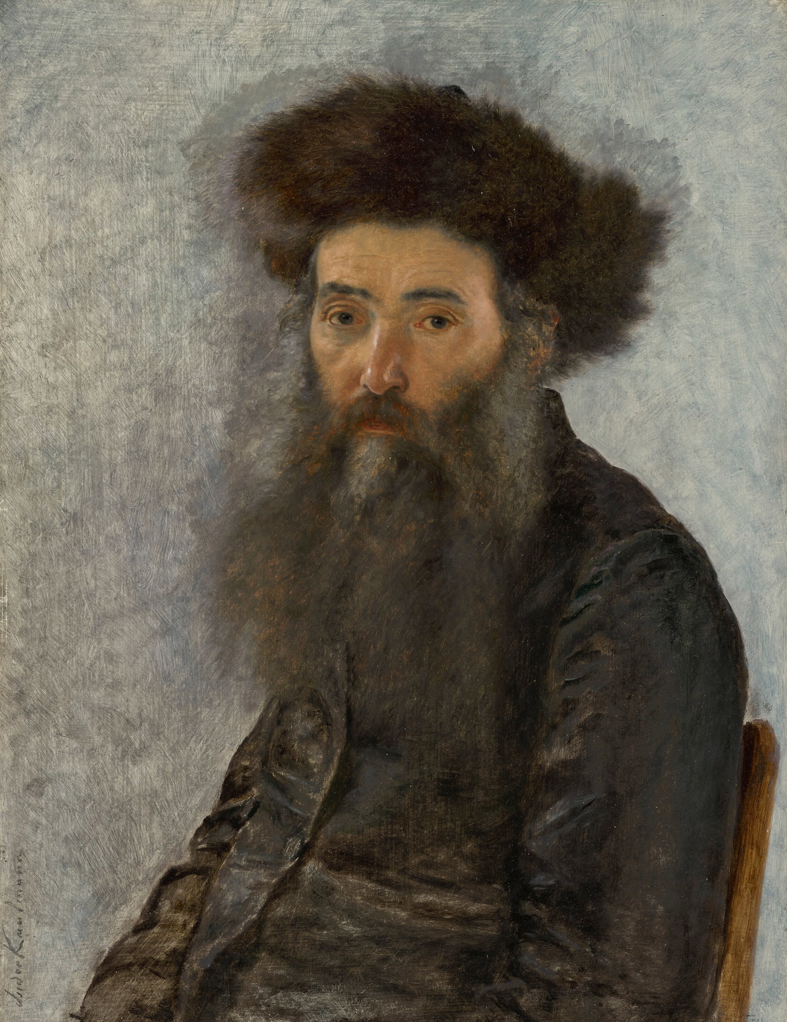 ISIDOR KAUFMANN (ARAD 1853-1921 VIENNA) The Rabbi of Ternowa: Details ISIDOR KAUFMANN (ARAD 1853-1921 VIENNA) The Rabbi of Ternowa signed 'Isidor Kaufmann' (vertically, lower left) oil on panel 17 x 12 7⁄8 in. (43.2 x 32.7 cm.) Provenance with