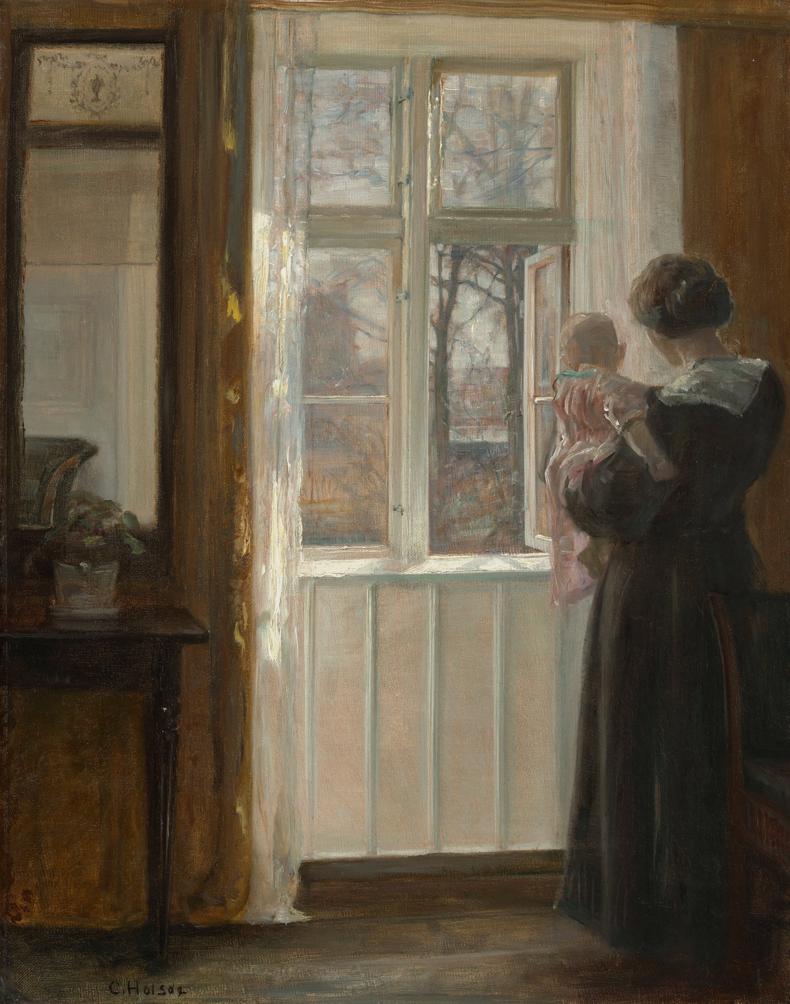 CARL VILHELM HOLSØE (ÅRHUS 1863-1935 ASSERBO) A Mother and Child at a Window: Details CARL VILHELM HOLSØE (ÅRHUS 1863-1935 ASSERBO) A Mother and Child at a Window signed 'C. Holsøe' (lower left) oil on canvas 22 ½ x 17 ¾ in. (57.2 x 45.1 cm.) Provenan
