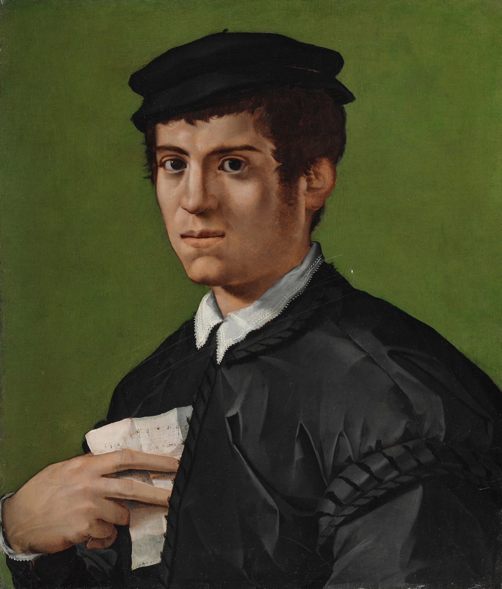 FLORENTINE SCHOOL, CIRCA 1540 Portrait of a man, half-length, in a black cap and doublet, holding a (1 of 4)