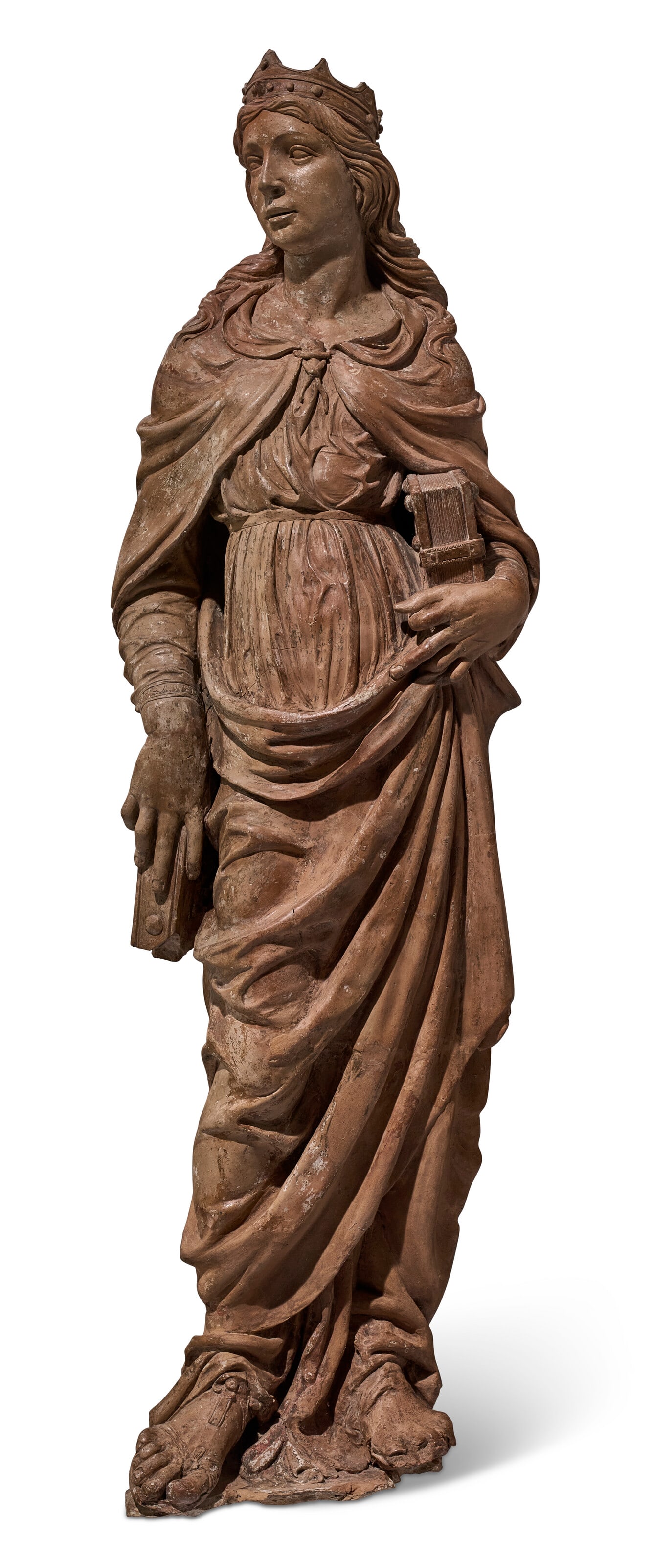 CIRCLE OF ANDREA RICCIO, ITALY, LATE 15TH CENTURY A TERRACOTTA FIGURE OF SAINT CATHERINE OF (1 of 4)