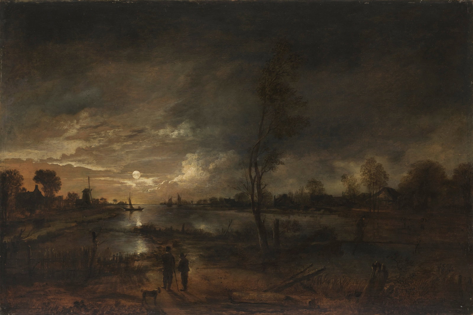 AERT VAN DER NEER (AMSTERDAM C.1603–1677) A moonlit river landscape with figures on the bank (1 of 4)
