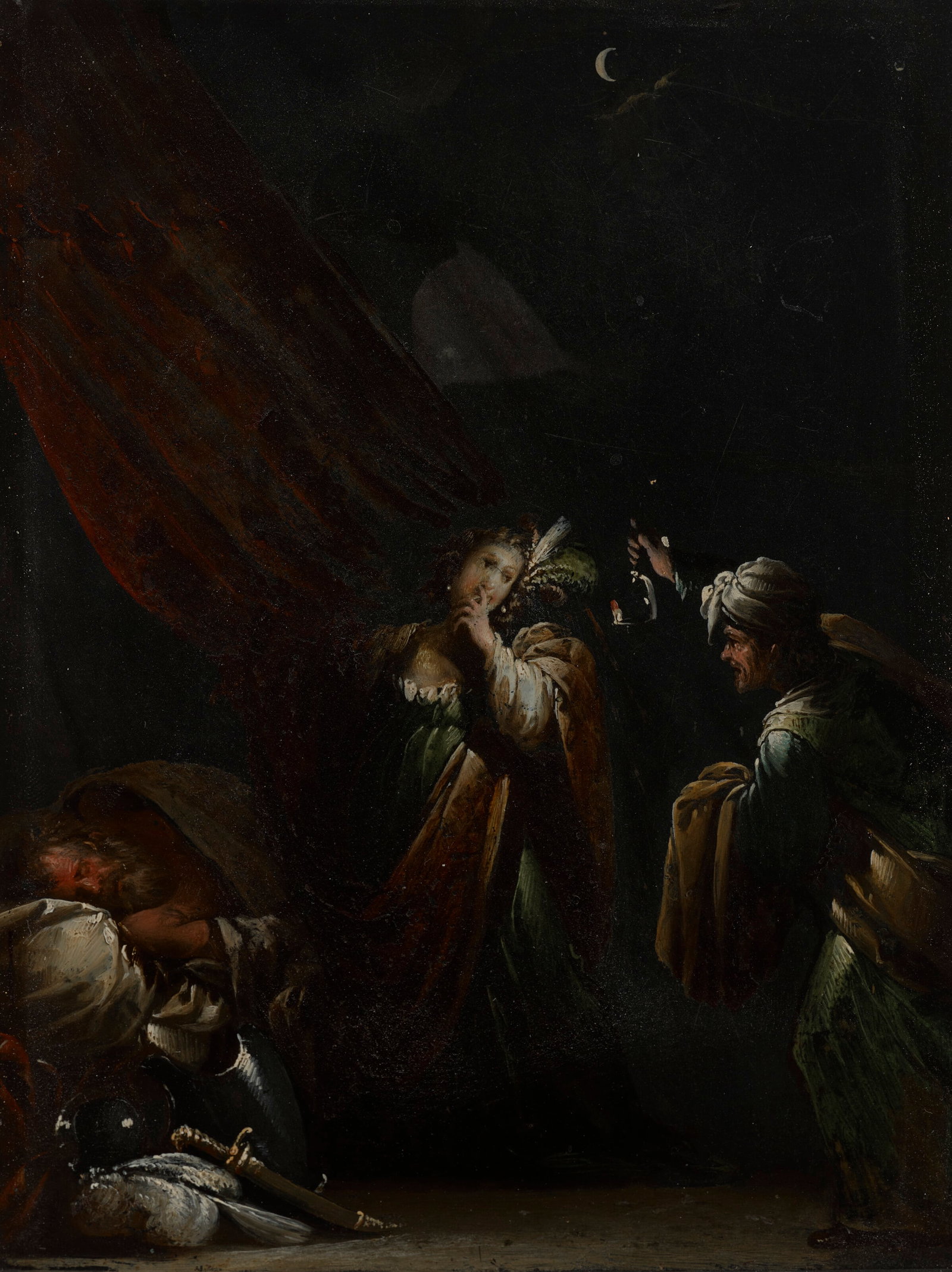 NORTH ITALIAN SCHOOL, 17TH CENTURY Judith approaching the Tent of Holofernes: Details NORTH ITALIAN SCHOOL, 17TH CENTURY Judith approaching the Tent of Holofernes oil on Verona 'marble' 7 1⁄8 x 5 ½ in. (18 x 14 cm.) Provenance [Property of a Private Collector];