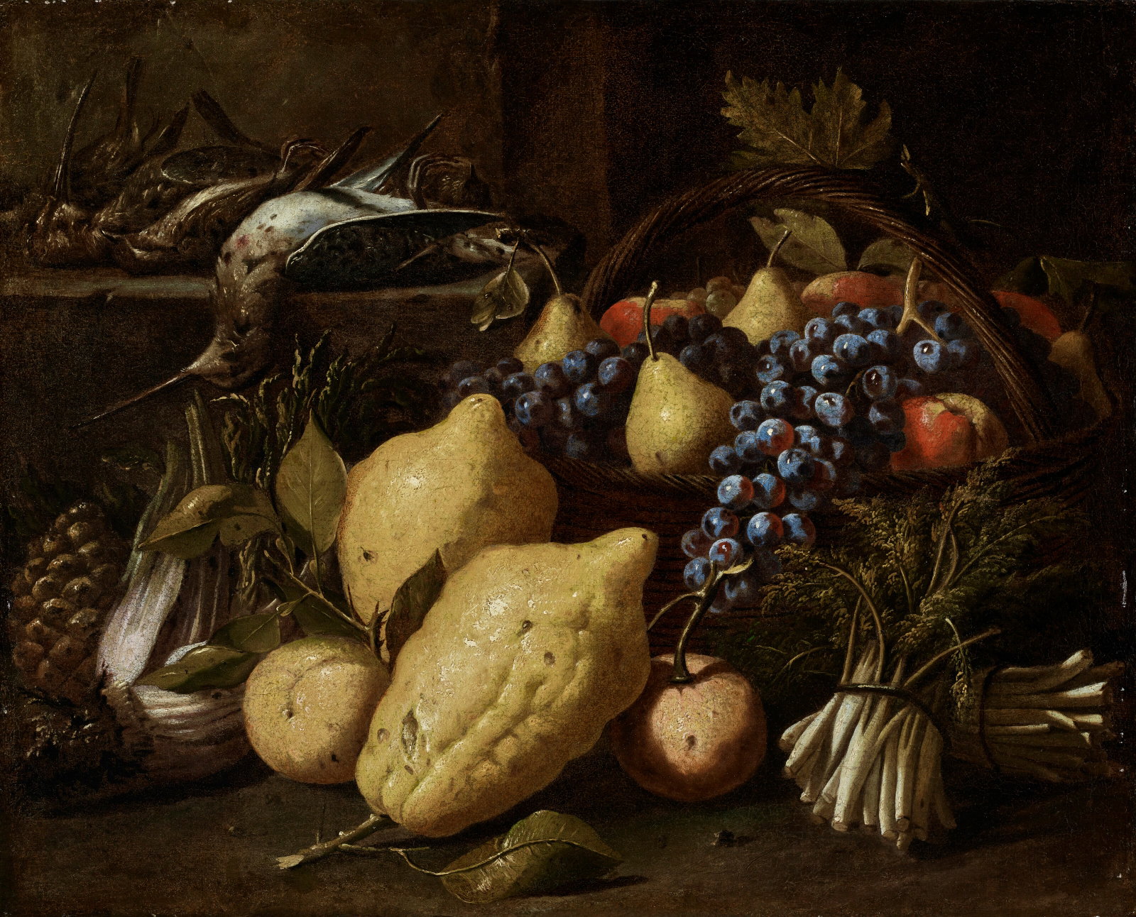 MASTER S.B. (ACTIVE ROME? C. 1620-C. 1655) A wicker basket of pears, grapes and apples, with (1 of 4)