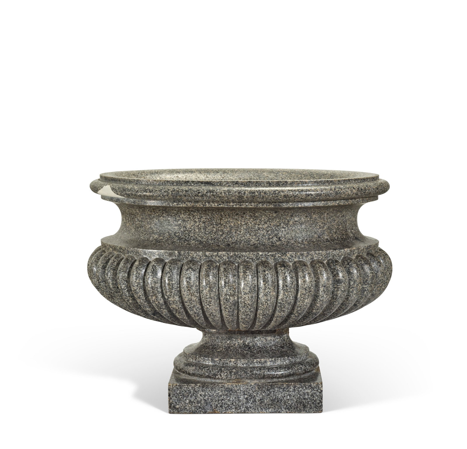 VASE DE STYLE LOUIS XIV: Details VASE DE STYLE LOUIS XIV PROBABLEMENT DU XIXE SIÈCLE En granit gris, de forme oblongue, mouluré et à décor de godrons H. 62 cm. (24 3⁄8 in.) ; L. 81 cm. (31 7⁄8