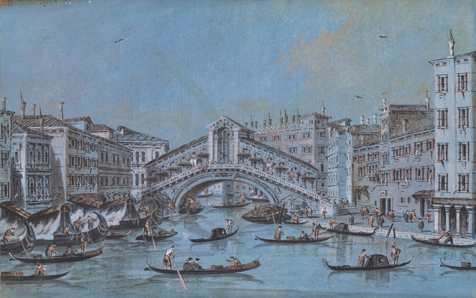 GIACOMO GUARDI (VENISE 1764-1825): Details GIACOMO GUARDI (VENISE 1764-1825) La place San Marco à Venise; et Le pont du Rialto à Venise signé et inscrit 'Veduta della Piazza di S. Marco/ reccapito all’ Ospedaletto