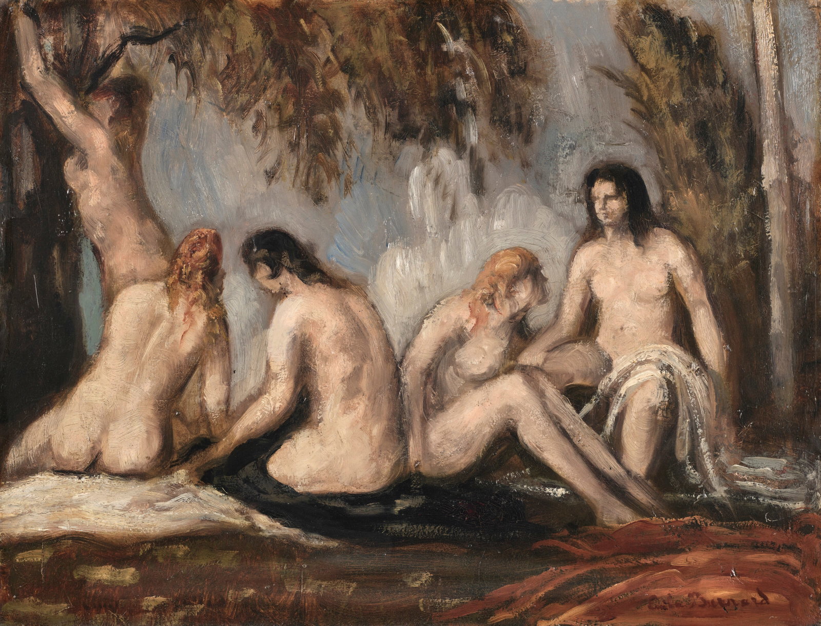 ÉMILE BERNARD (LILLE 1868-1941 PARIS): Details ÉMILE BERNARD (LILLE 1868-1941 PARIS) Baigneurs et Baigneuses signé 'Emile Bernard' (en bas, à droite) huile sur carton marouflé sur panneau 49,3 x 63,8 cm (19 3⁄8 x 