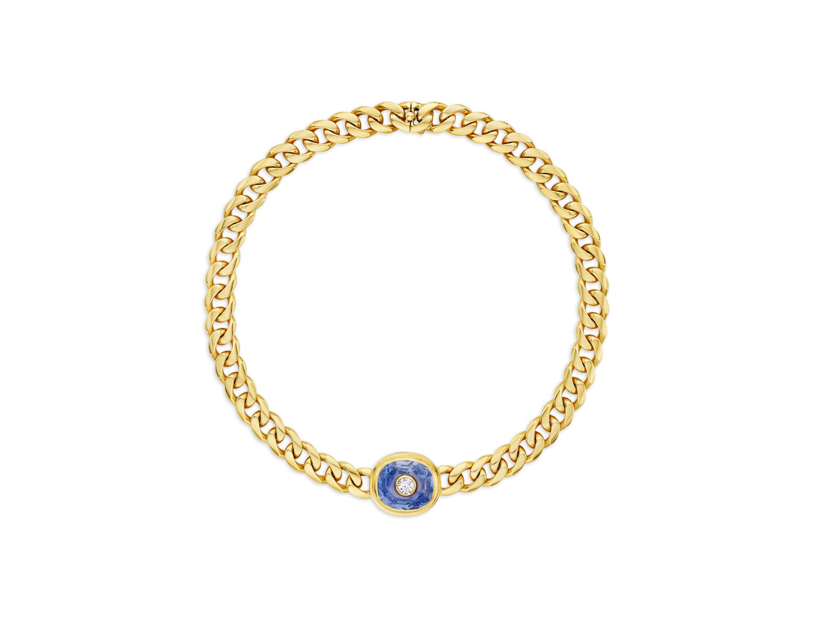 BULGARI SAPPHIRE AND DIAMOND NECKLACE: Details BULGARI SAPPHIRE AND DIAMOND NECKLACE Cushion mixed-cut sapphire, round diamond, 18k yellow gold, signed Bvlgari, Roma, Italy Copy of AGL, 2025, report no. 1152887: Ceylon, no gemological evid