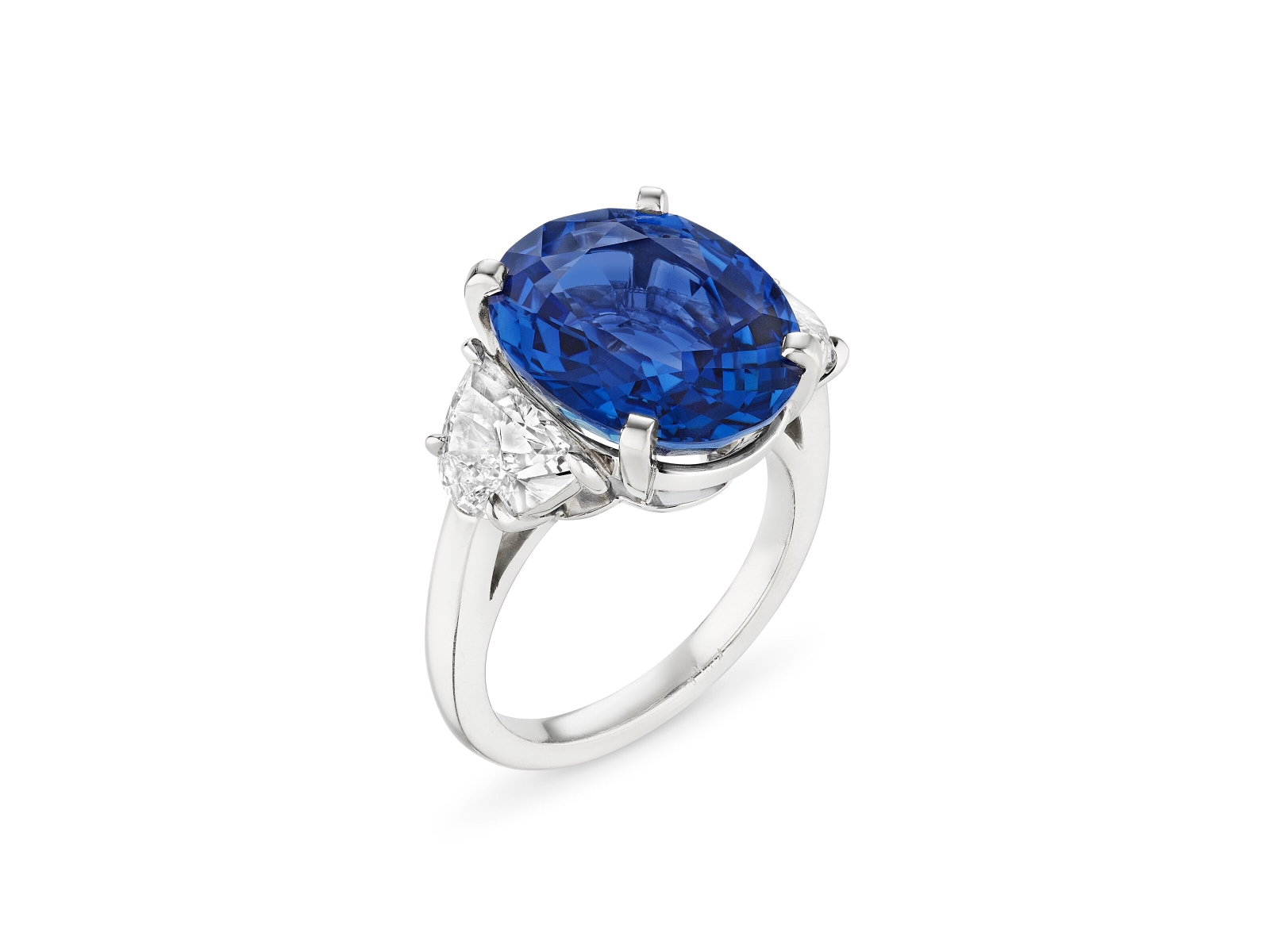SAPPHIRE AND DIAMOND RING: Details SAPPHIRE AND DIAMOND RING Oval mixed-cut sapphire of 9.87 carats, half moon-shaped diamonds, platinum AGL, 2024, report no. 1143158: 9.87 carats, Burma, no gemological evidence of heat,