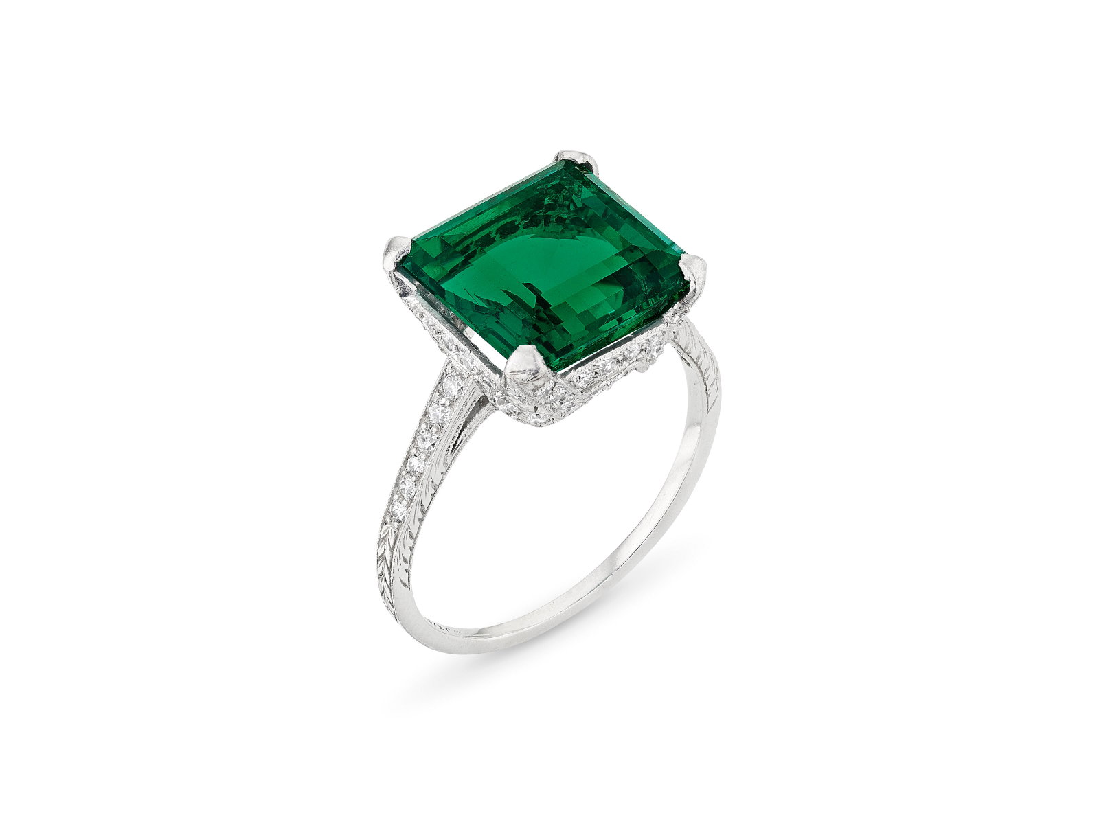 A SUPERB TIFFANY & CO. ART DECO EMERALD AND DIAMOND RING (1 of 4)