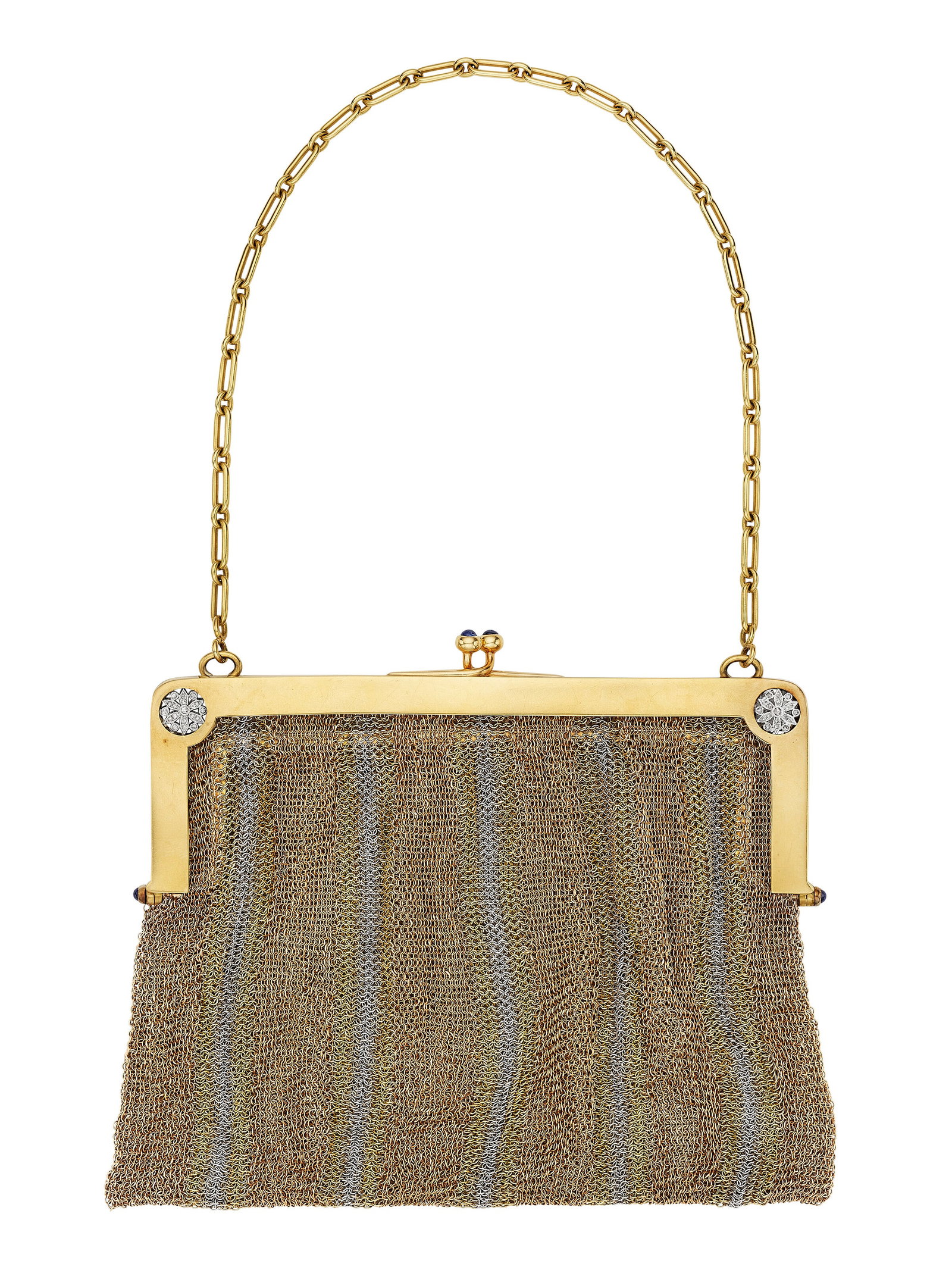 CARTIER ANTIQUE SAPPHIRE, DIAMOND AND GOLD MESH EVENING BAG (1 of 3)