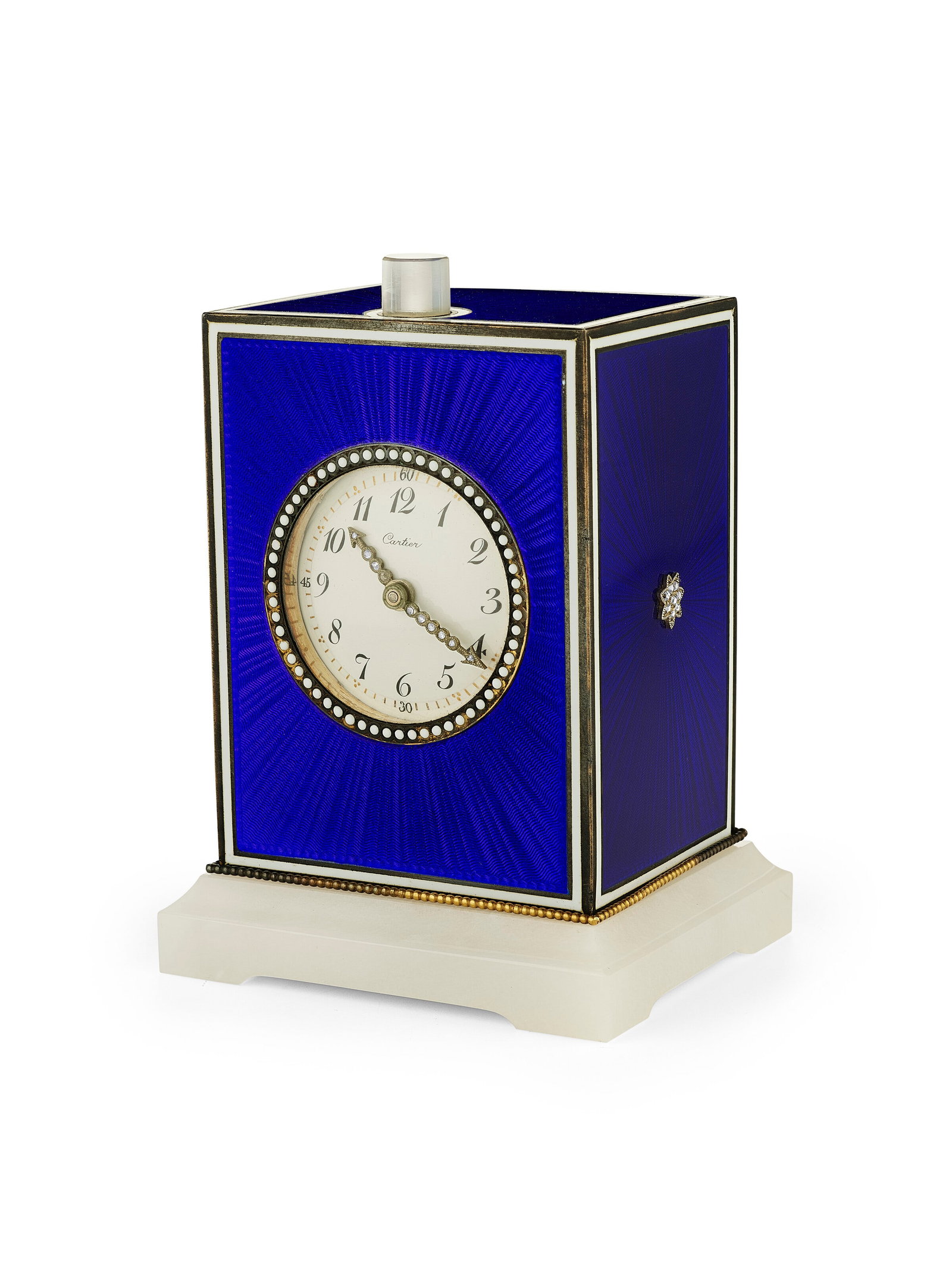 CARTIER ART DECO ANTIQUE ENAMEL, AGATE AND DIAMOND MINUTE REPEATER CLOCK (1 of 3)