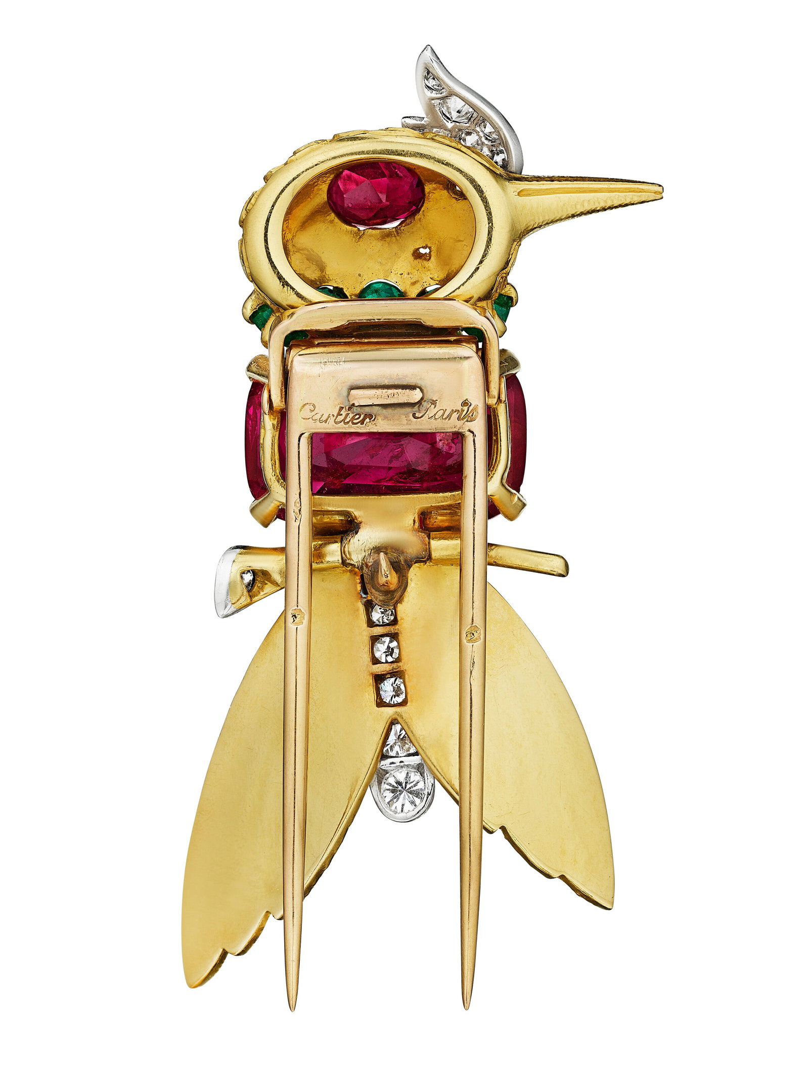 CARTIER RUBY, EMERALD AND DIAMOND BIRD BROOCH - 4