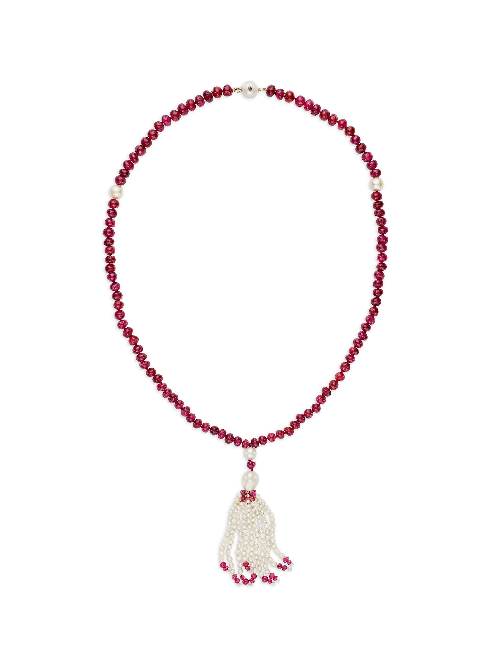 ART DECO RUBY AND NATURAL PEARL SAUTOIR NECKLACE (1 of 4)