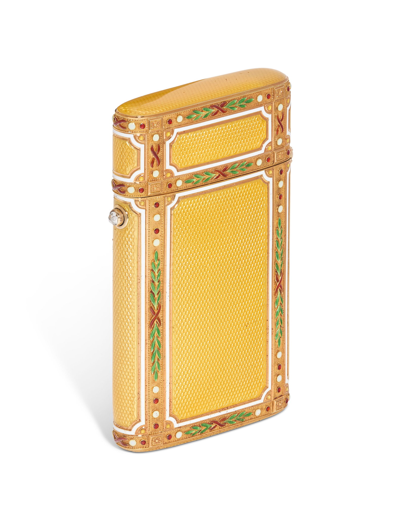 A JEWELED AND GUILLOCHÉ ENAMEL GOLD CIGARETTE CASE BY FABERGÉ, WORKMASTER MICHAEL PERCHIN, (1 of 4)