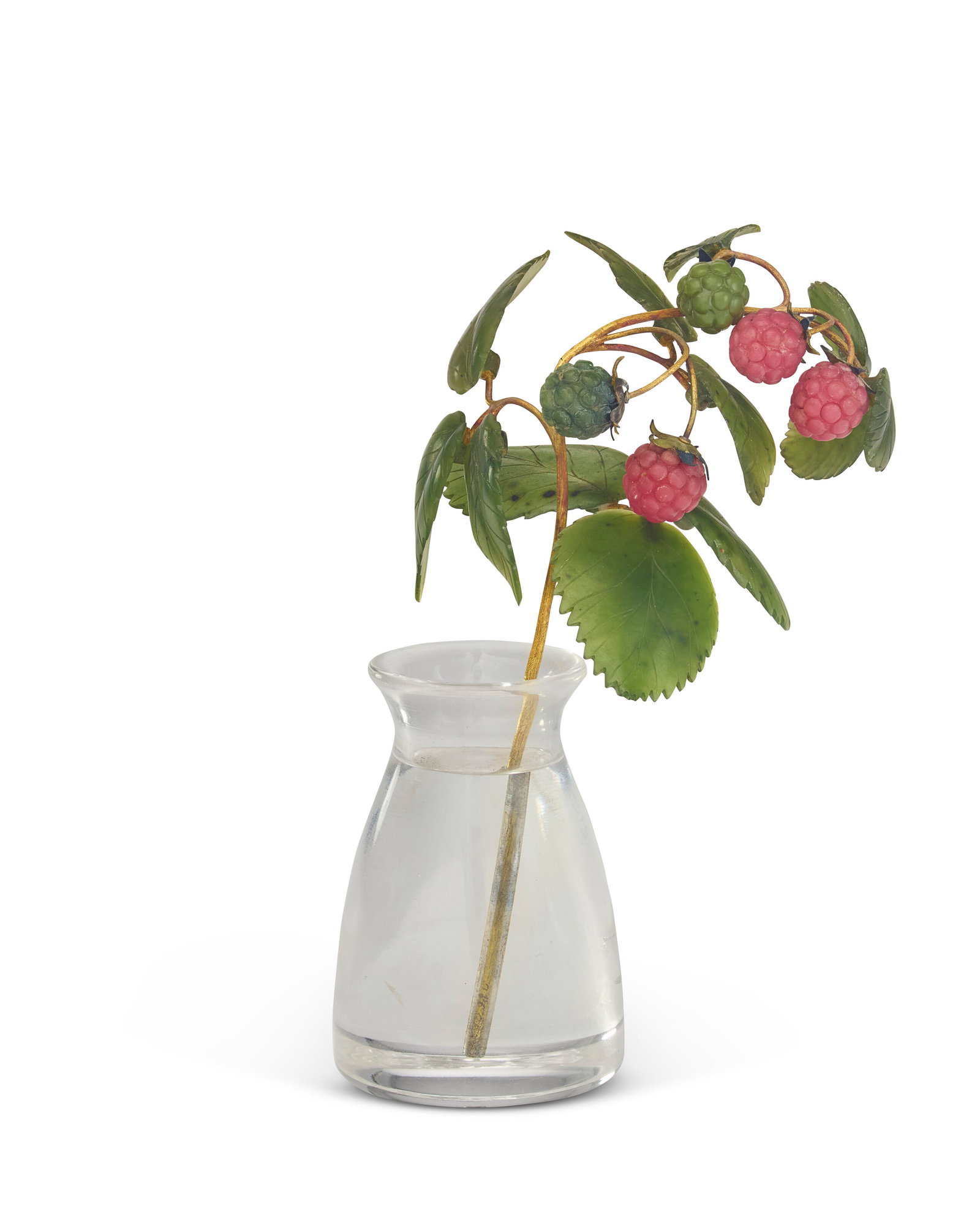 AN ENAMEL, GOLD AND HARDSTONE STUDY OF A RASPBERRY BY FABERGÉ, ST. PETERSBURG, CIRCA 1900, (1 of 4)