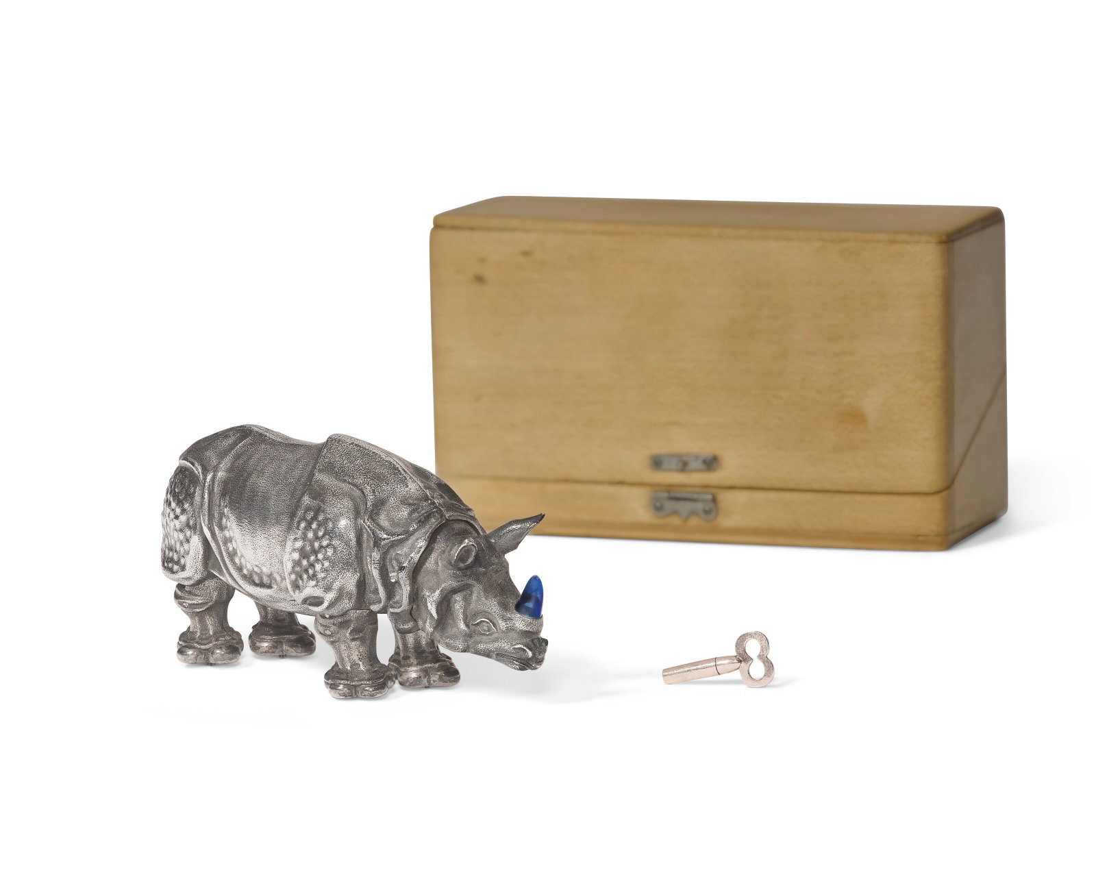 A VERY RARE AND IMPRESSIVE GEM-SET SILVER RHINOCEROS AUTOMATON BY FABERGÉ, ST. PETERSBURG,: Details A VERY RARE AND IMPRESSIVE GEM-SET SILVER RHINOCEROS AUTOMATON BY FABERGÉ, ST. PETERSBURG, CIRCA 1910 Naturalistically modeled as a rhinoceros, the oxidised silver body finely cast and ch