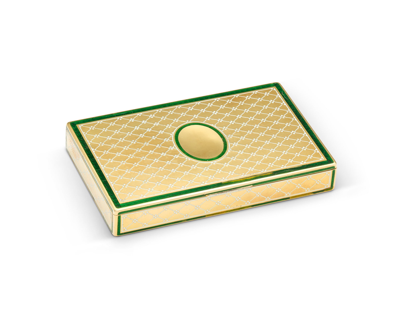 A GUILLOCHÉ AND CHAMPLEVÉ ENAMEL GOLD CIGARETTE CASE BY FABERGÉ, WORKMASTER HENRIK (1 of 4)