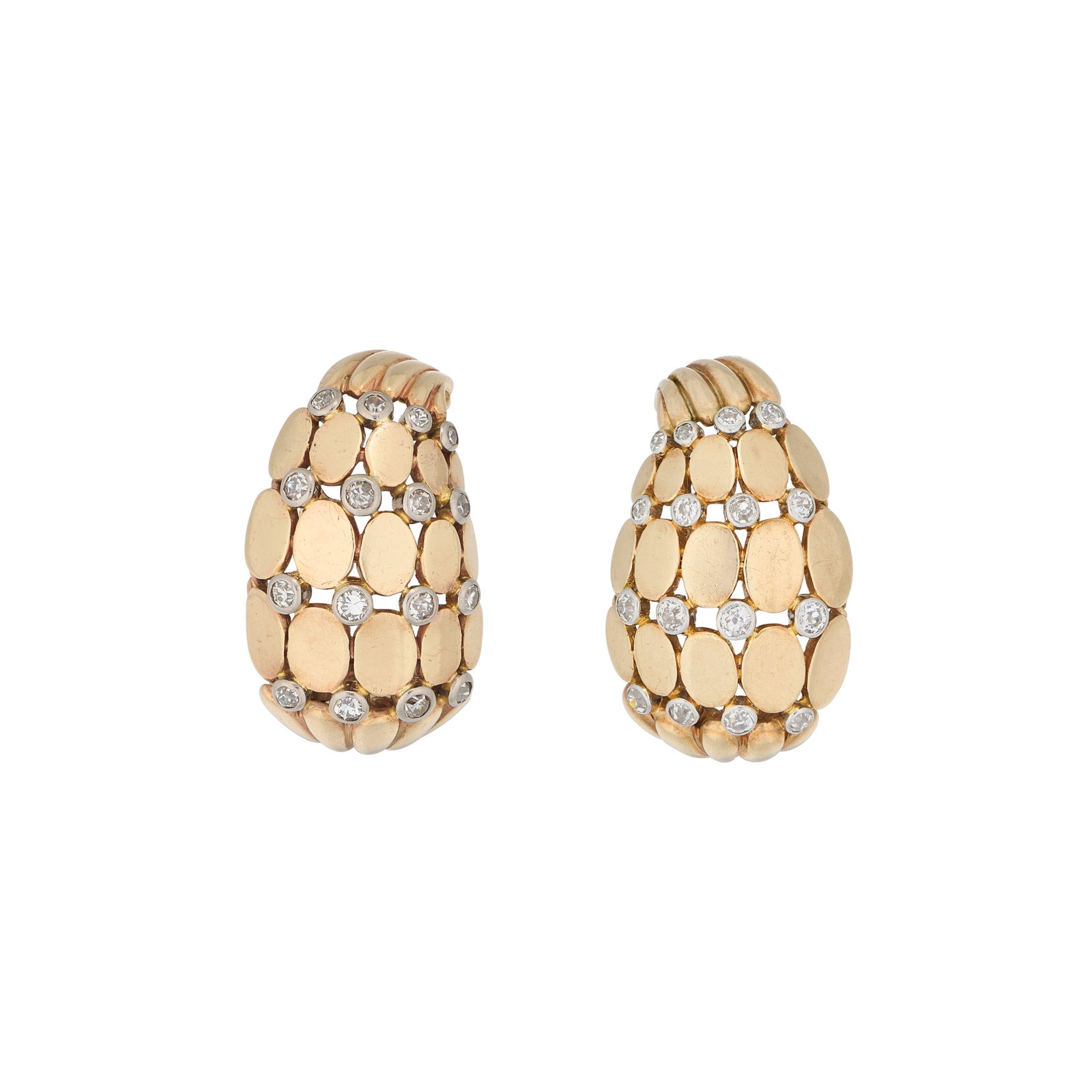 CARTIER MID 20TH CENTURY DIAMOND EARRINGS: Details Old circular-cut diamonds, 1950s, one earring signed Cartier London Size/Dimensions: 2.6 x 1.5 cm Gross Weight: 17.7 grams