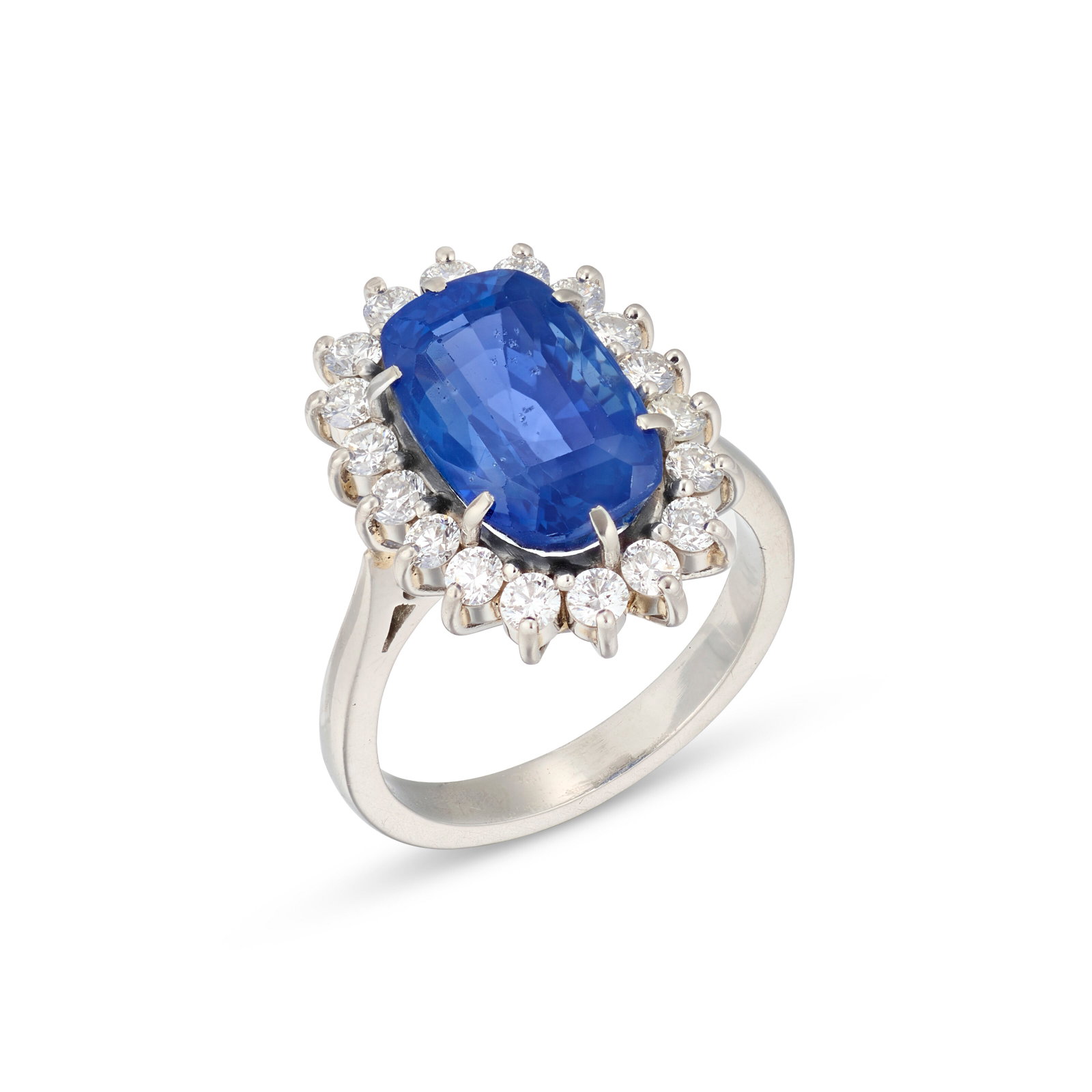 SAPPHIRE AND DIAMOND RING: Details Antique cushion-cut sapphire of 8.68 carats, circular-cut diamonds, platinum (Sheffield hallmarks) SSEF, 2025, report no. 150850: 8.684 carats, Ceylon (Sri Lanka), no indications of heating