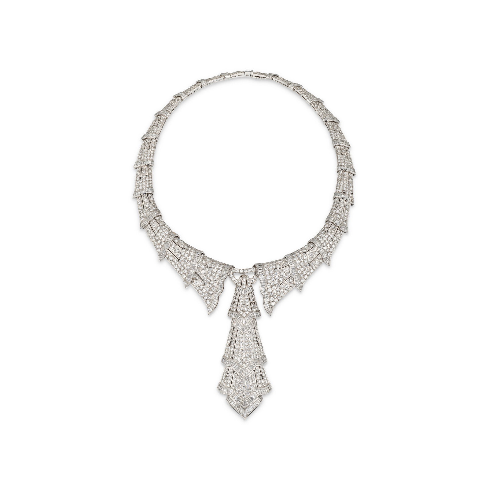 Details Circular- and baguette-cut diamonds, detachable pendant Size/Dimensions: inner: Details Circular- and baguette-cut diamonds, detachable pendant Size/Dimensions: inner circumference 43.0 cm, detachable pendant 10.2 cm Gross Weight: 176.9 grams