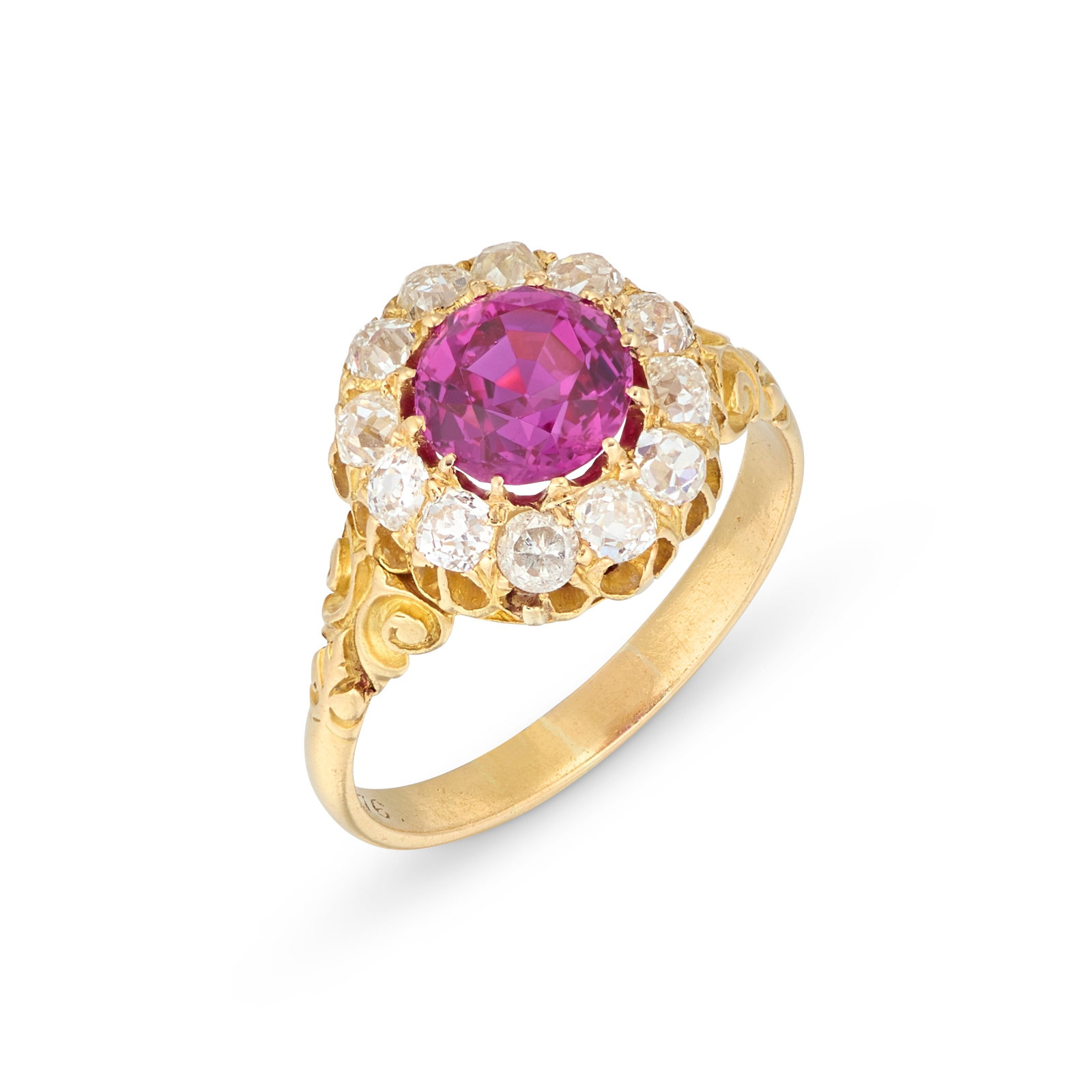 Details Circular-cut pink sapphire of 2.15 carats, old-cut diamonds, circa 1876 Gübelin, 2026,: Details Circular-cut pink sapphire of 2.15 carats, old-cut diamonds, circa 1876 Gübelin, 2026, report no. 26037347: Burma (Myanmar), no indications of heating Size/Dimensions: UK ring size Q