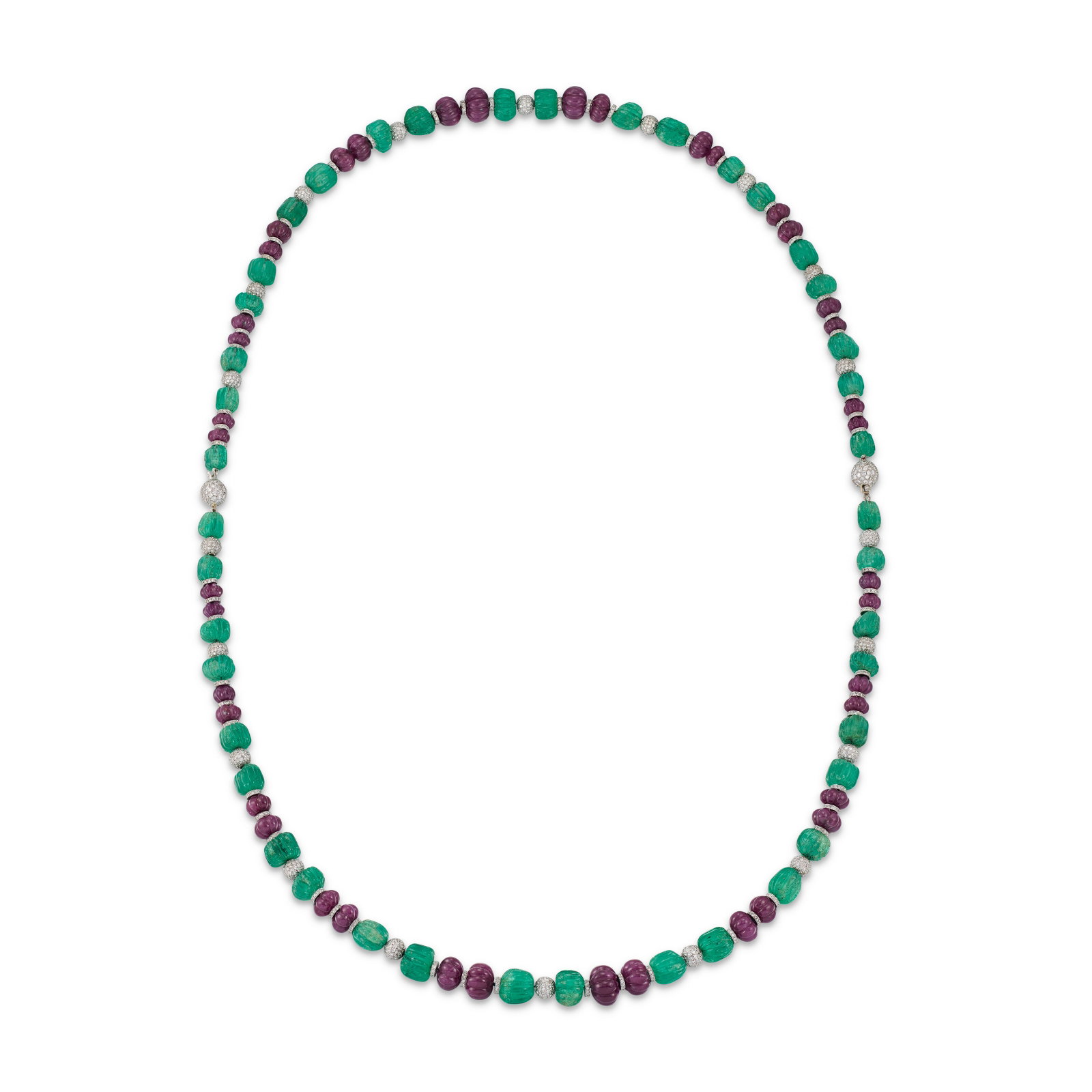 THREE RUBY, EMERALD AND DIAMOND LONGCHAIN NECKLACES - 3