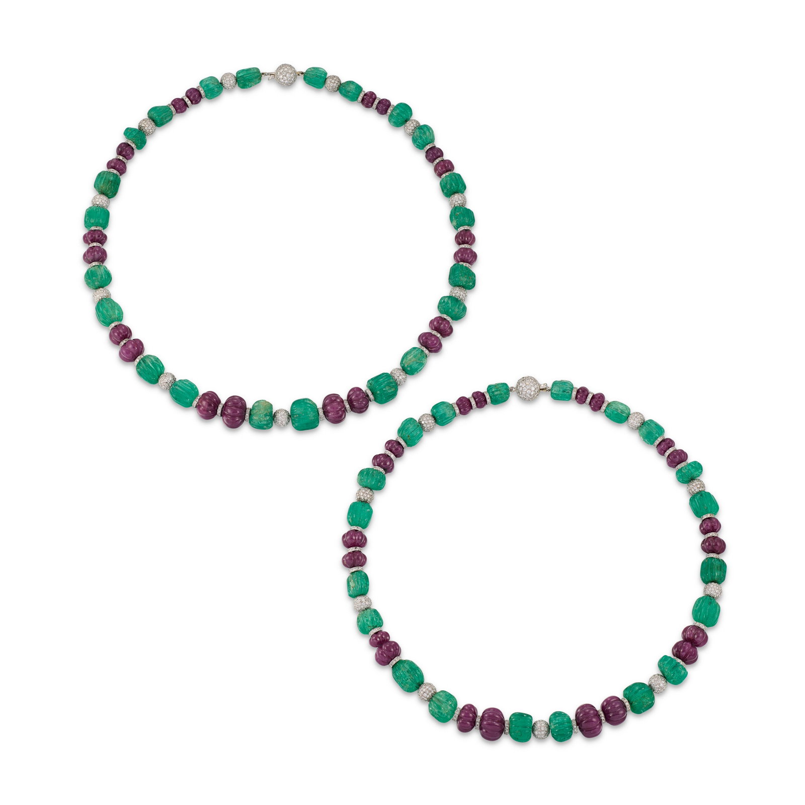 THREE RUBY, EMERALD AND DIAMOND LONGCHAIN NECKLACES - 4