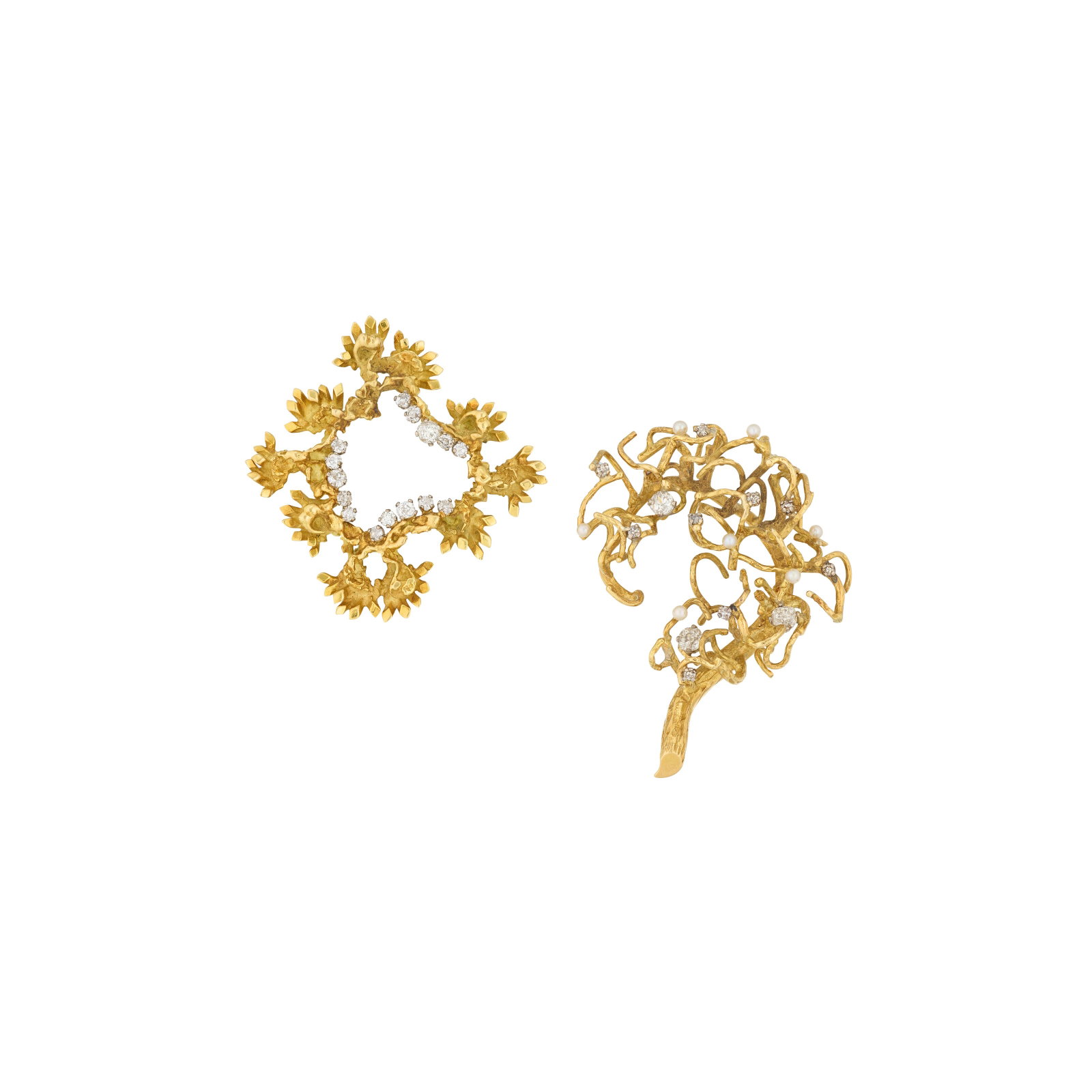 JOHN DONALD GOLD AND DIAMOND PENDANT AND ALAN MARTIN GARD GOLD, DIAMOND AND PEARL BROOCH (1 of 4)