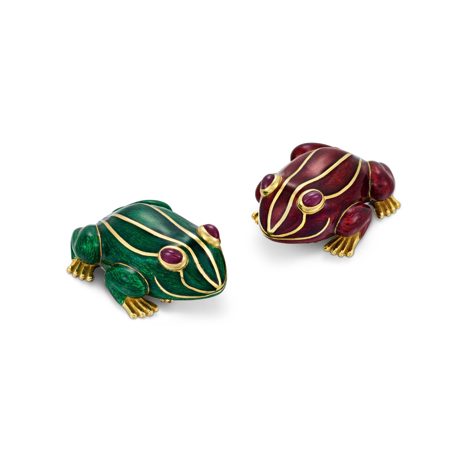 DAVID WEBB PAIR OF ENAMEL AND RUBY FROG BROOCHES (1 of 4)