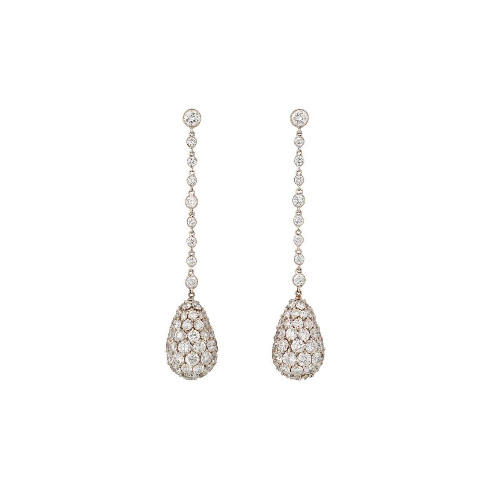 GLENN SPIRO DIAMOND EARRINGS: Details Circular-cut diamonds, unsigned, pink Glenn Spiro case Size/Dimensions: 7.6 cm Gross Weight: 21.0 grams