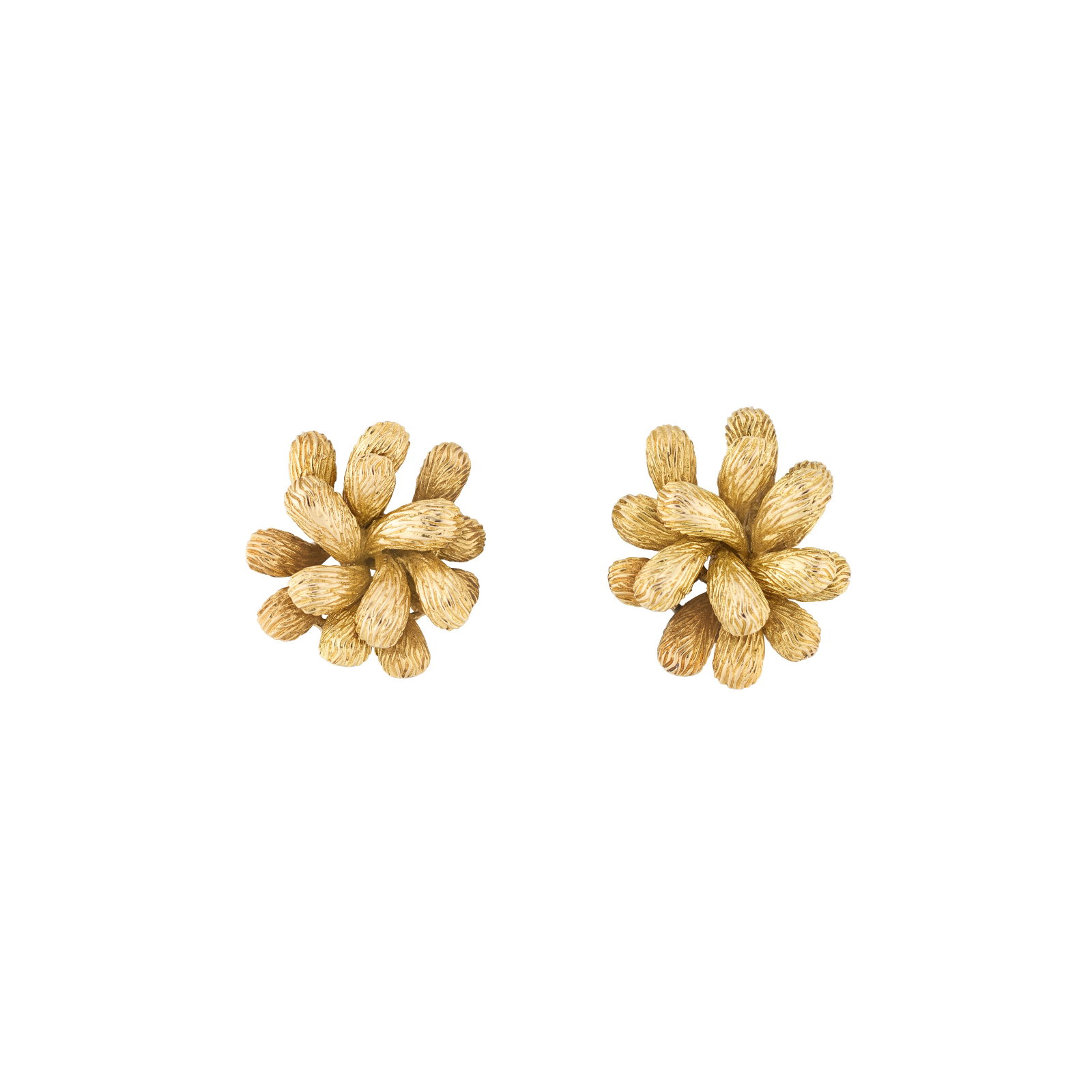 VAN CLEEF & ARPELS GOLD PETAL EARRINGS: Details Textured petals, gold (French marks), 1970s, signed Van Cleef & Arpels, maker's marks (Péry & Fils), numbered Size/Dimensions: 2.3 cm Gross Weight: 18.1 grams