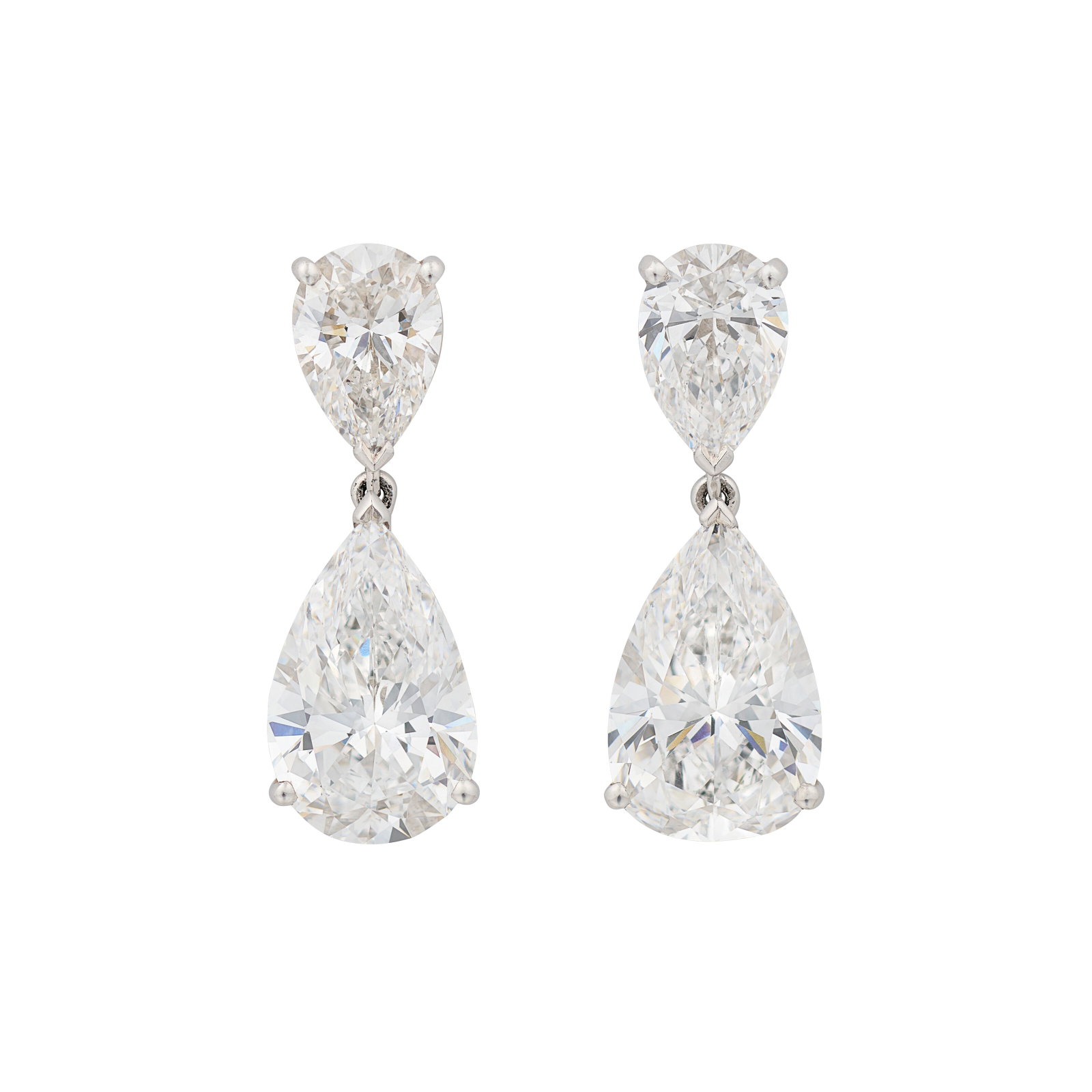 GRAFF DIAMOND EARRINGS: Details Pear brilliant-cut diamonds of 3.71 and 3.65 carats, pear-shaped diamonds, blue Graff case GIA, 2006, report no.14807727: 3.71 carats, D colour, Internally Flawless GIA, 2006, report
