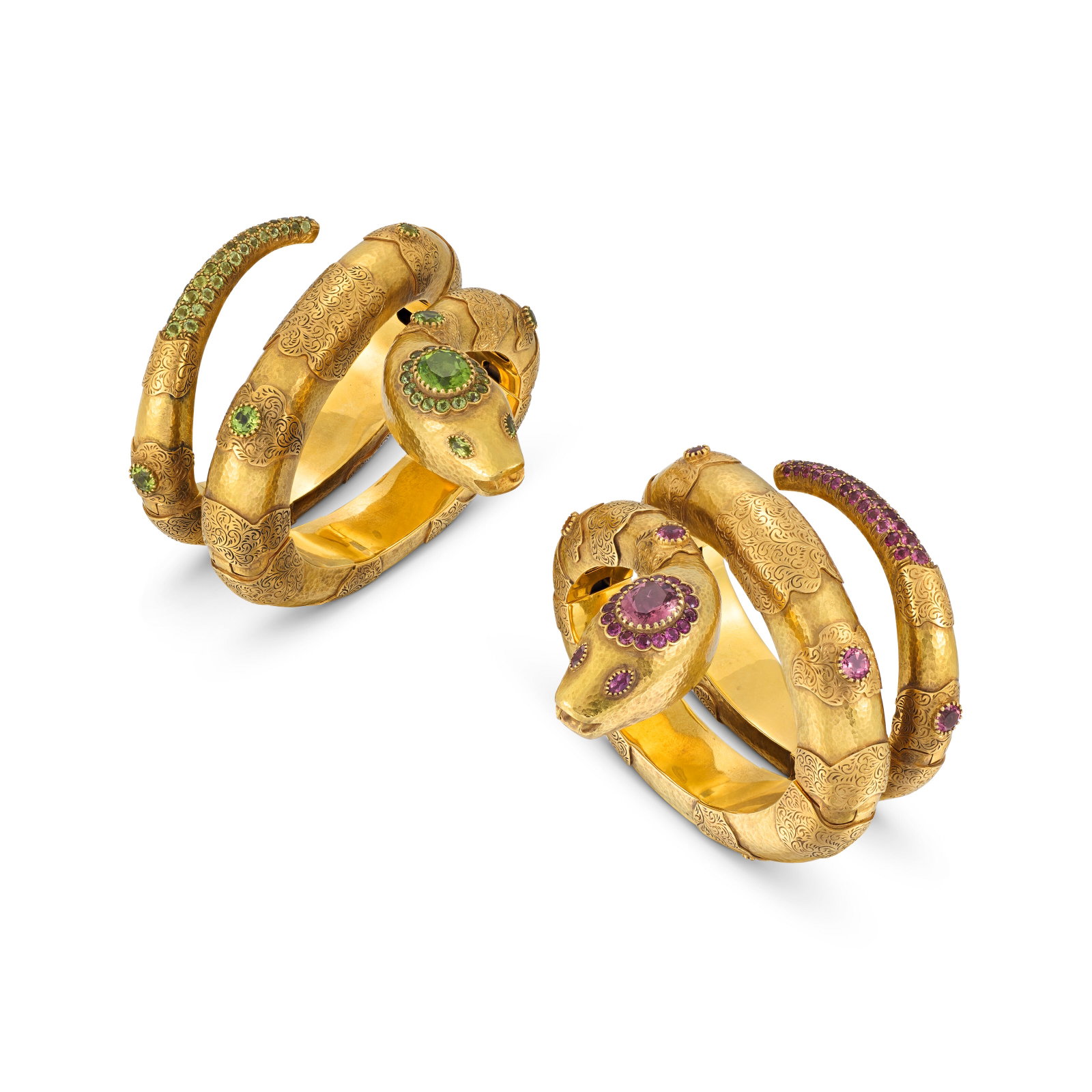 CODOGNATO PAIR OF TOURMALINE SNAKE BANGLES (1 of 4)