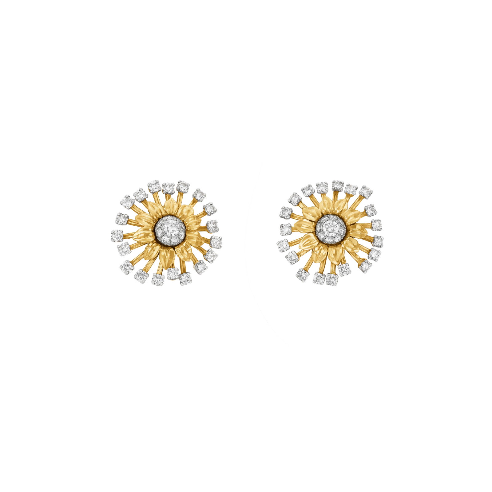 CARTIER DIAMOND AND GOLD EARRINGS: CARTIER DIAMOND AND GOLD EARRINGS Details Round diamonds, 18k yellow gold (French marks) and platinum, circa 1950, signed Cartier, Paris, numbered Diamonds: approximately 56 round with approximate