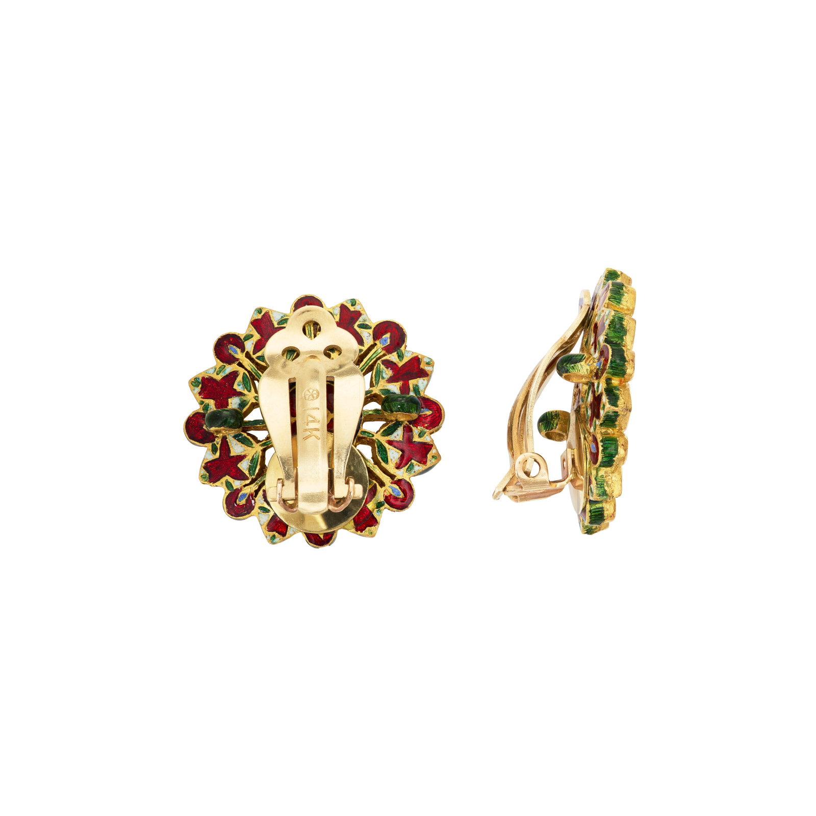INDIAN DIAMOND AND ENAMEL EARRINGS - 2