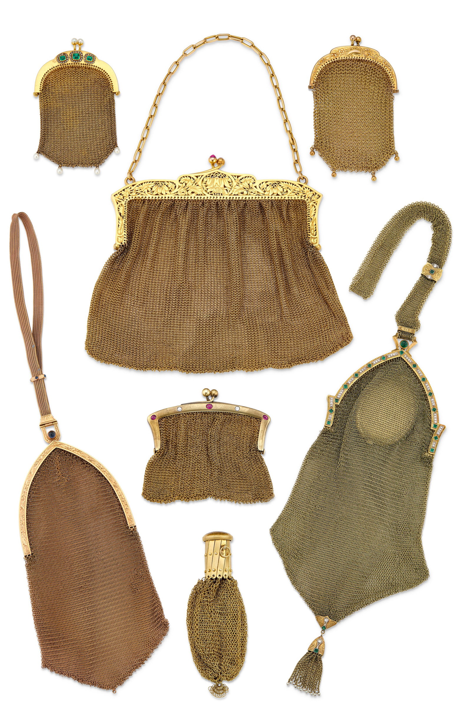 GROUP OF ANTIQUE MULTI-GEM AND GOLD MESH EVENING BAGS (1 of 4)