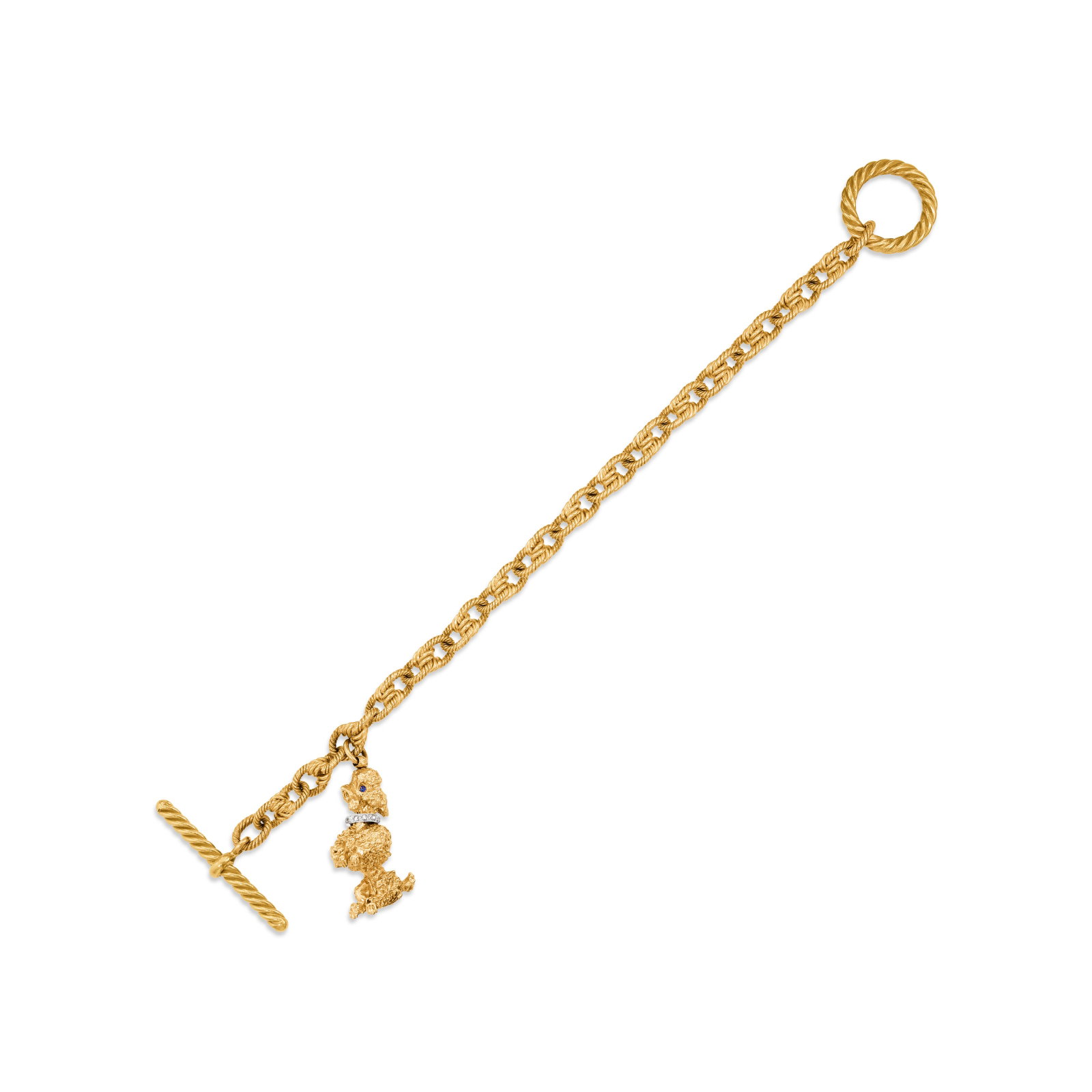 TIFFANY & CO. GOLD LINK BRACELET WITH AN UNSIGNED SAPPHIRE, DIAMOND AND GOLD POODLE CHARM (1 of 3)