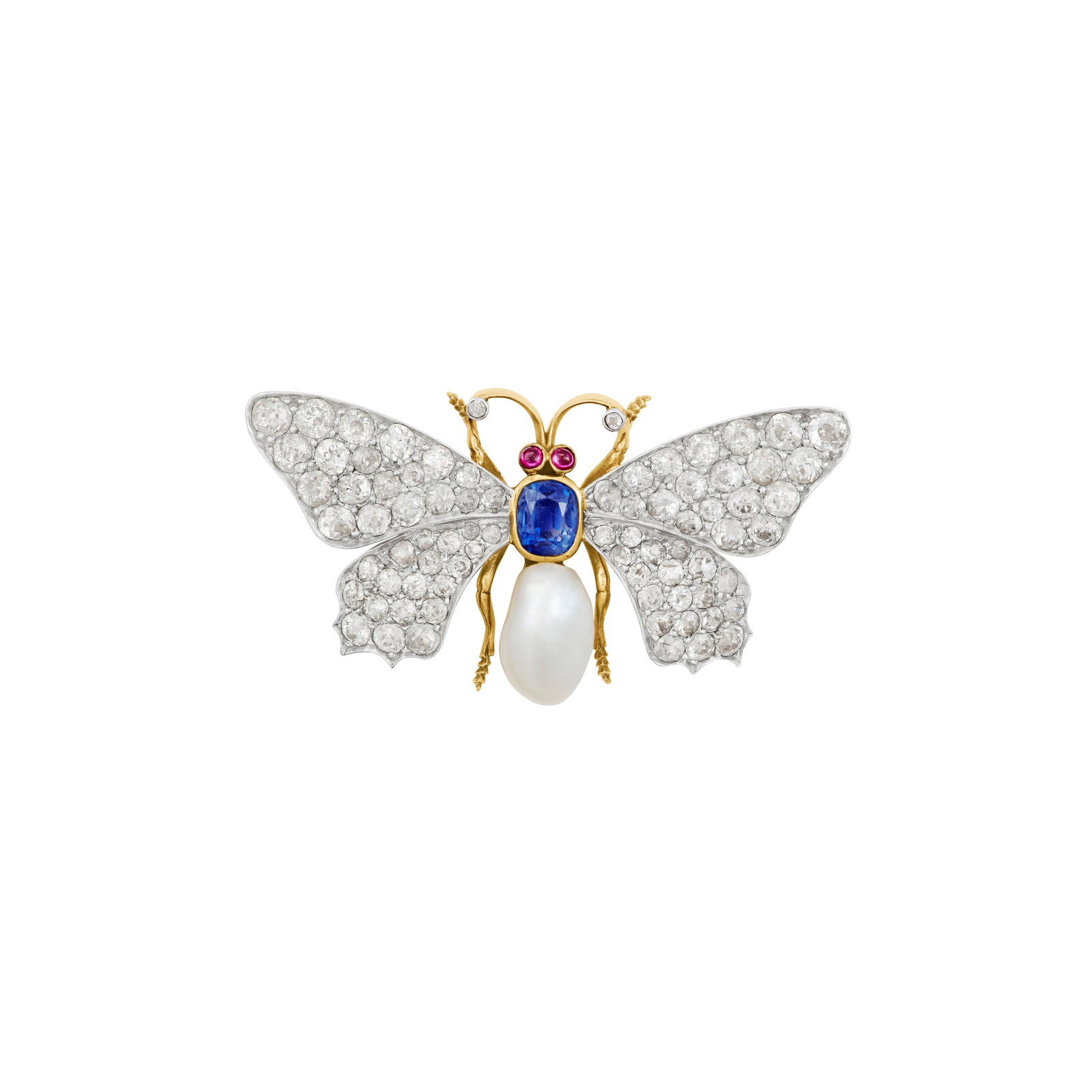 ANTIQUE MULTI-GEM, PEARL AND DIAMOND BUTTERFLY BROOCH (1 of 3)