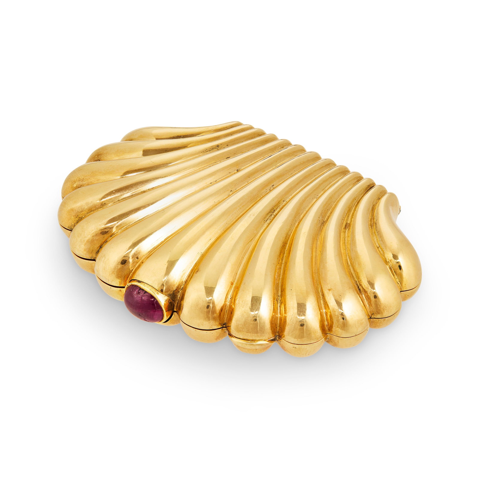 VAN CLEEF & ARPELS GOLD AND RUBY SHELL COMPACT - 2