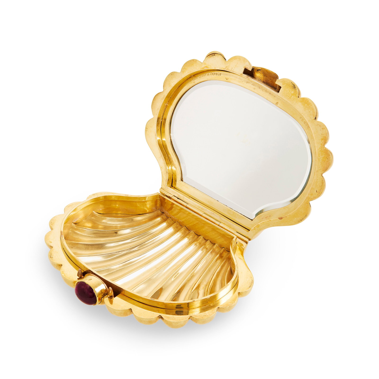 VAN CLEEF & ARPELS GOLD AND RUBY SHELL COMPACT - 3