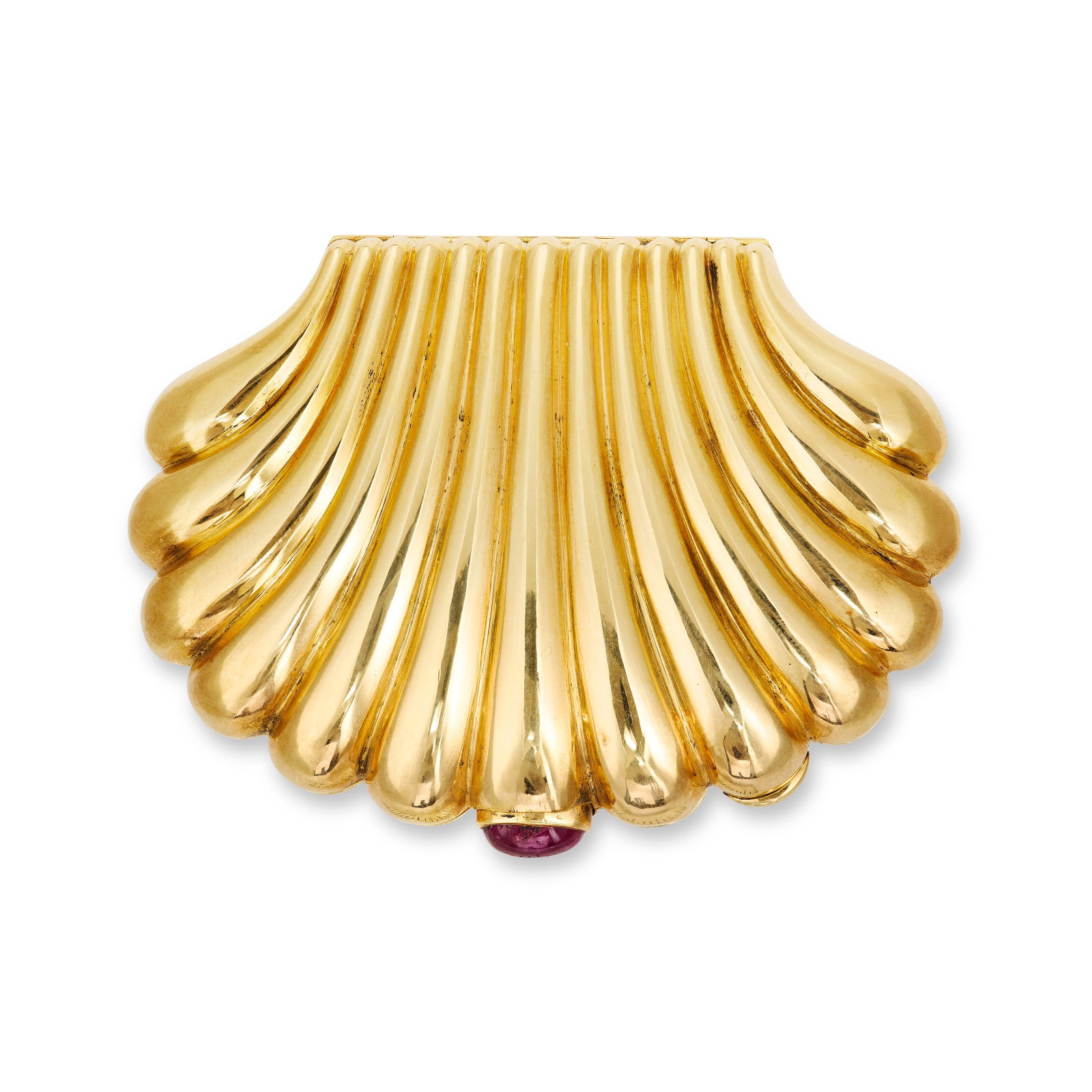 VAN CLEEF & ARPELS GOLD AND RUBY SHELL COMPACT - 4
