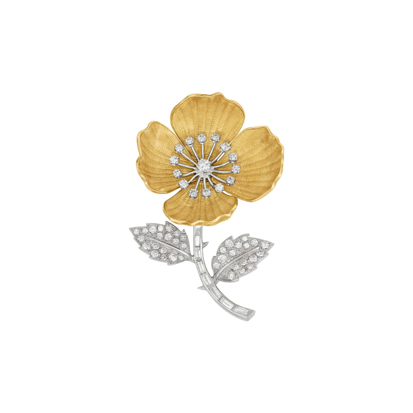 BOUCHERON ENAMEL AND DIAMOND FLOWER BROOCH (1 of 3)