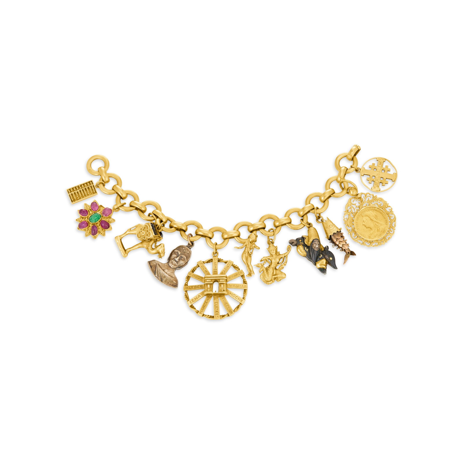 MULTI-GEM AND GOLD CHARM BRACELET (1 of 2)